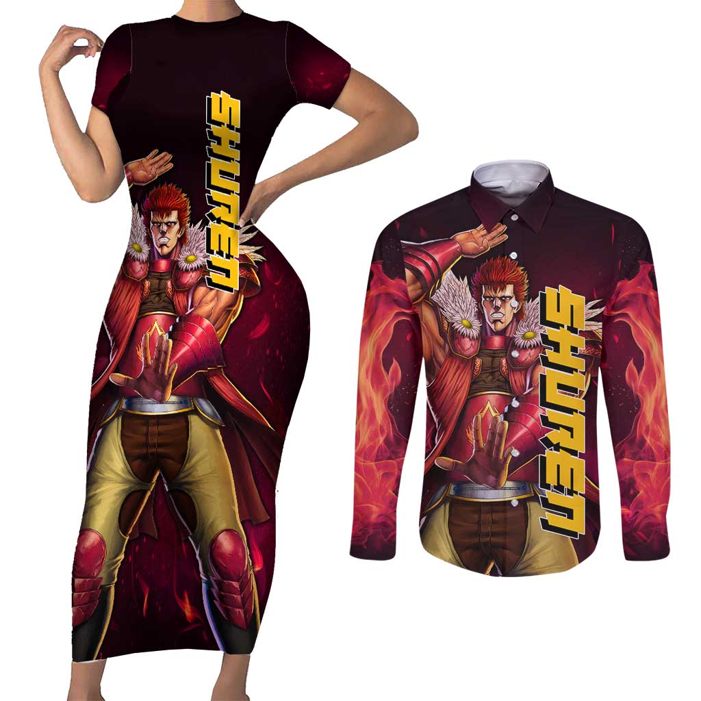 Shuren - Fist Of The North Star Couples Matching Short Sleeve Bodycon Dress and Long Sleeve Button Shirt Anime Style