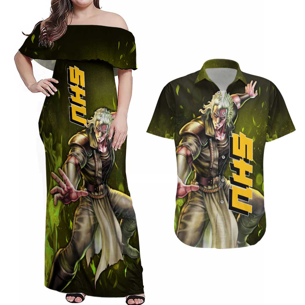 Shu - Fist Of The North Star Couples Matching Off Shoulder Maxi Dress and Hawaiian Shirt Anime Style
