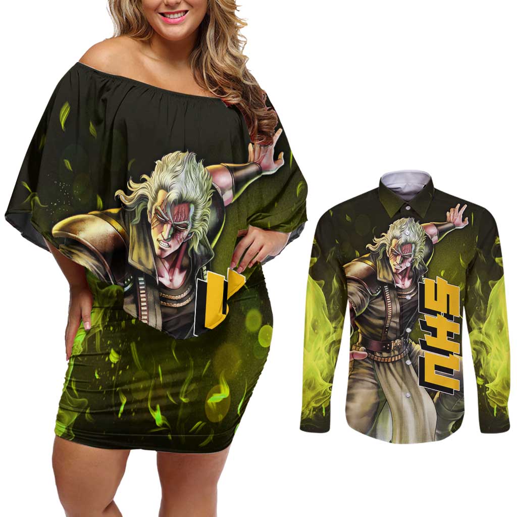 Shu - Fist Of The North Star Couples Matching Off Shoulder Short Dress and Long Sleeve Button Shirt Anime Style