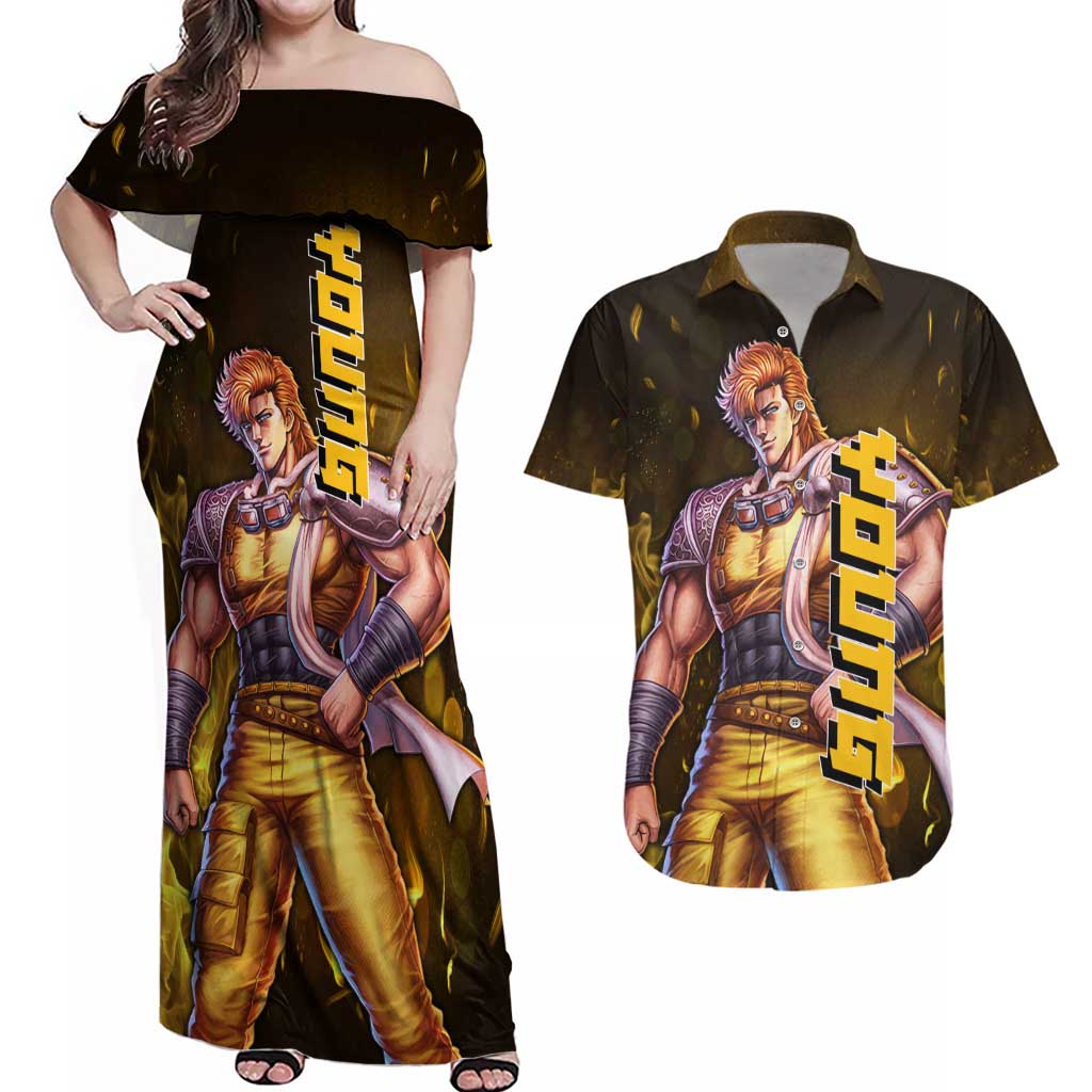 Young - Fist Of The North Star Couples Matching Off Shoulder Maxi Dress and Hawaiian Shirt Anime Style