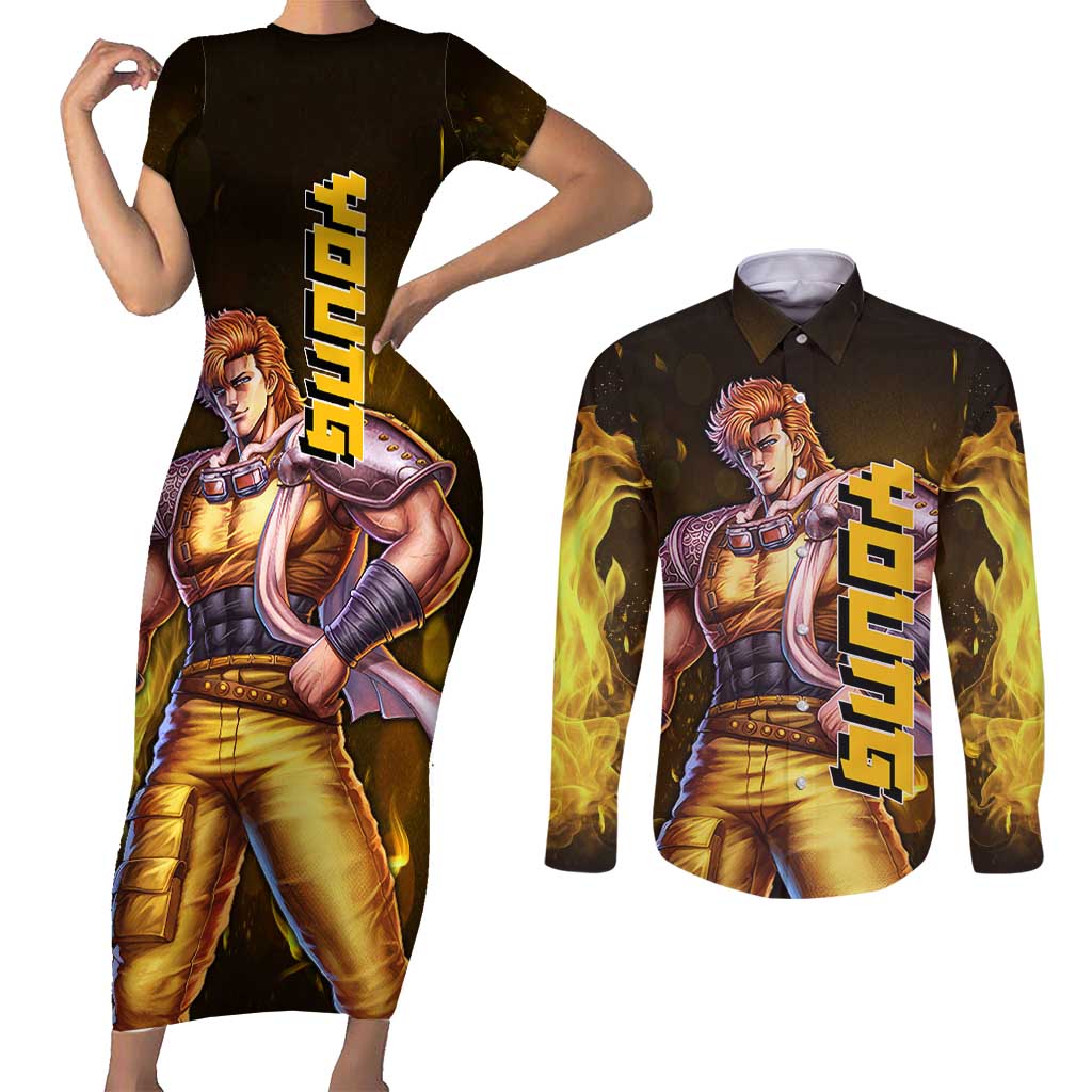 Young - Fist Of The North Star Couples Matching Short Sleeve Bodycon Dress and Long Sleeve Button Shirt Anime Style