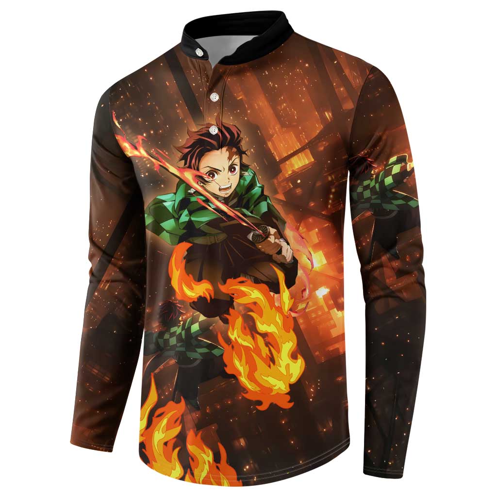 Kamado Tanjiro in Infinity Castle - Demon Slayer Button Sweatshirt Anime Style