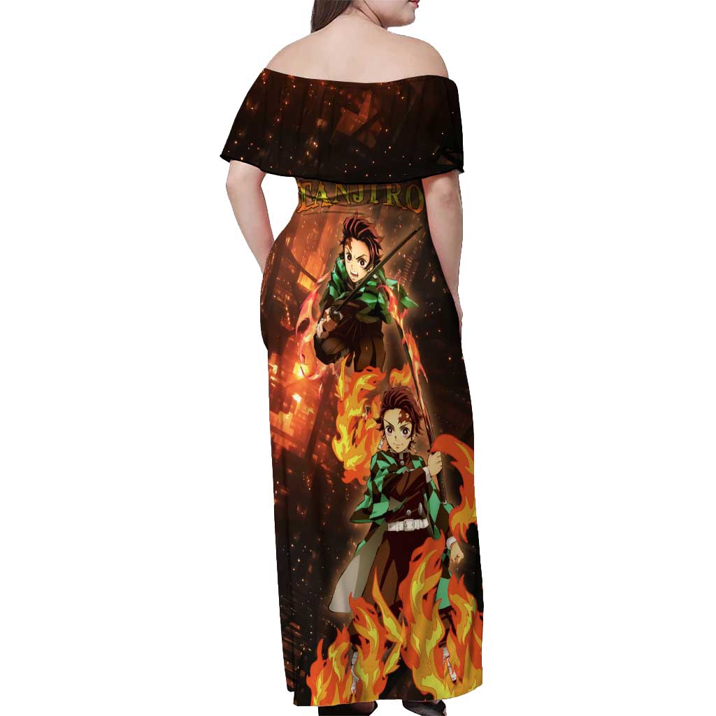 Kamado Tanjiro in Infinity Castle - Demon Slayer Off Shoulder Maxi Dress Anime Style