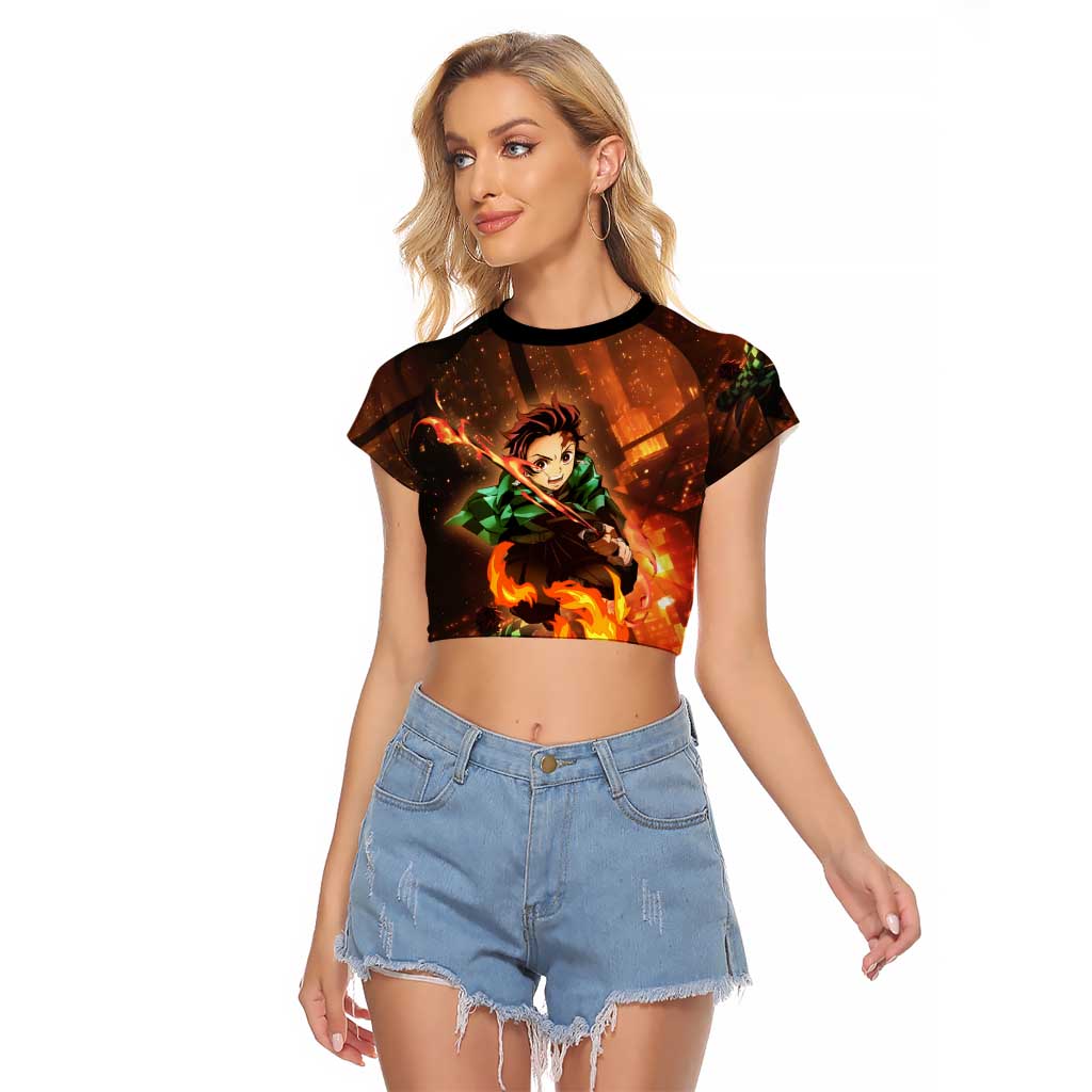 Kamado Tanjiro in Infinity Castle - Demon Slayer Raglan Cropped T Shirt Anime Style