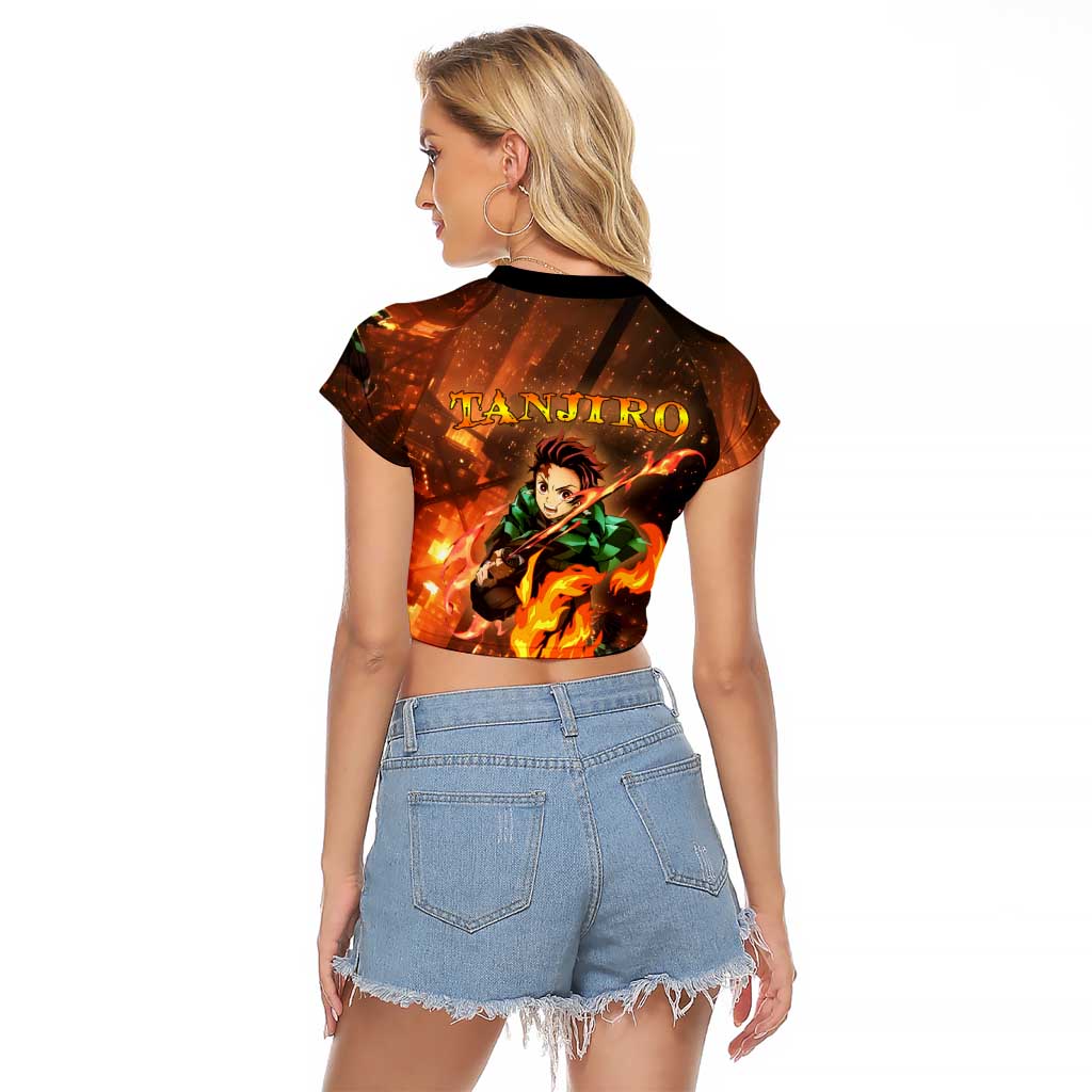 Kamado Tanjiro in Infinity Castle - Demon Slayer Raglan Cropped T Shirt Anime Style