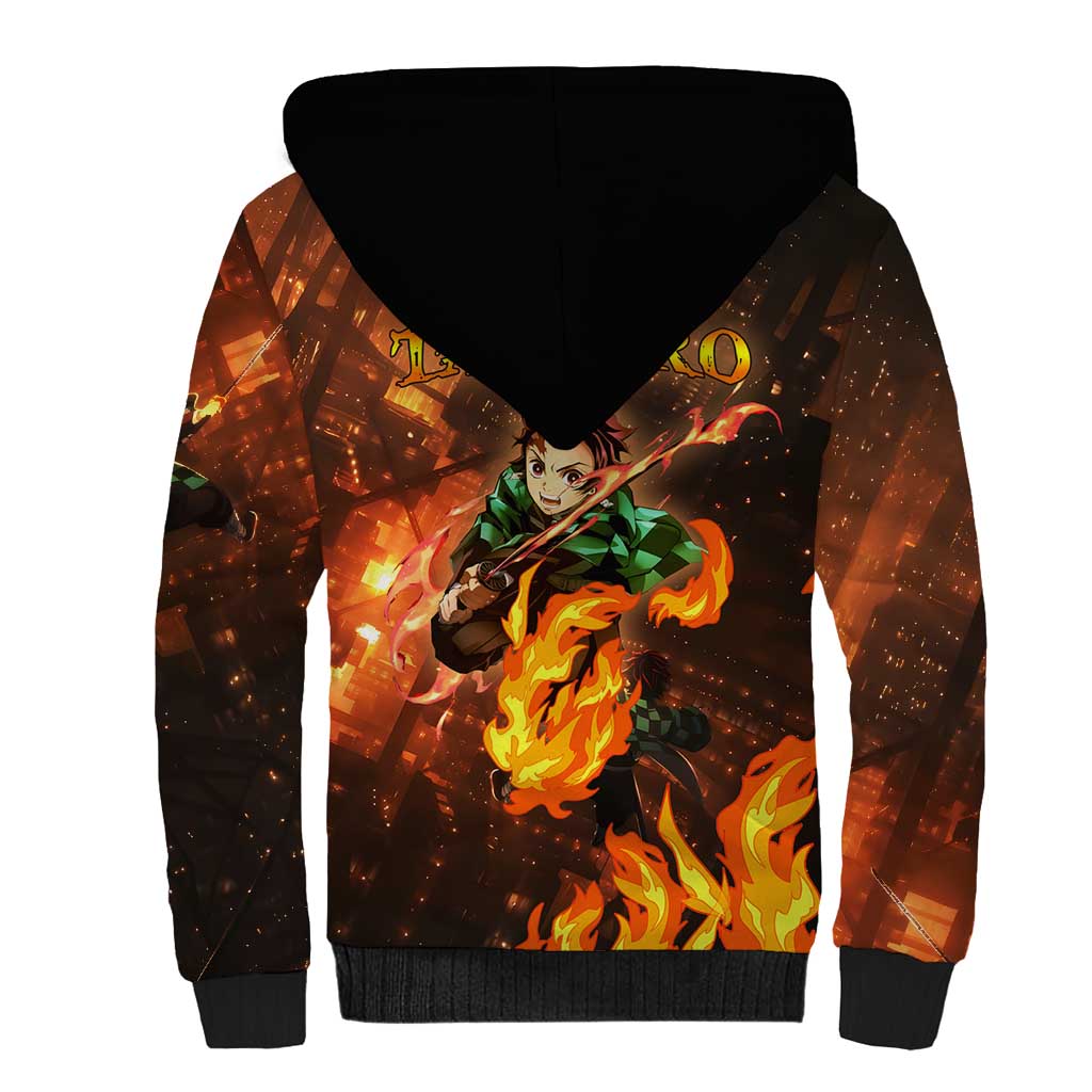 Kamado Tanjiro in Infinity Castle - Demon Slayer Sherpa Hoodie Anime Style