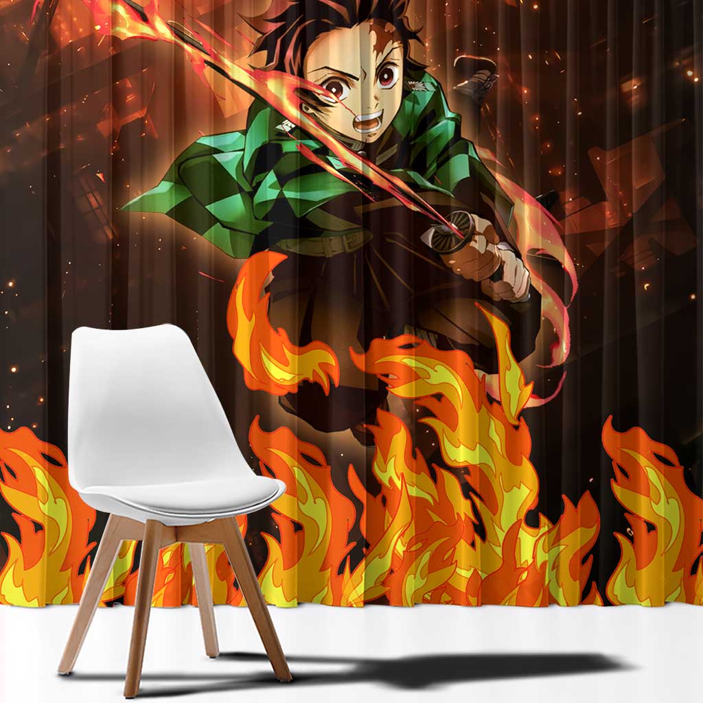 Kamado Tanjiro in Infinity Castle - Demon Slayer Window Curtain Anime Style