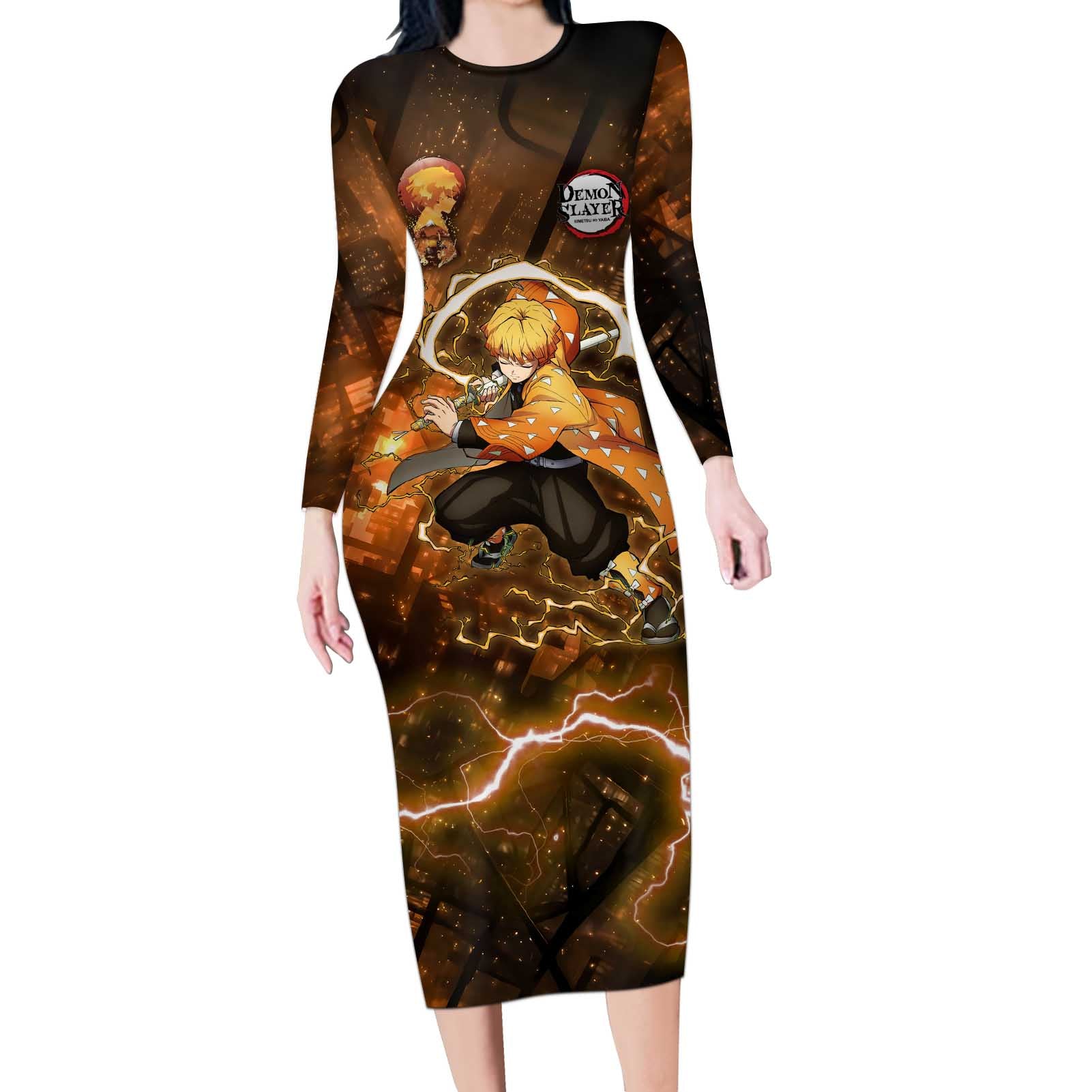 Nenitsu - Infinity Castle - Demon Slayer Long Sleeve Bodycon Dress Anime Style