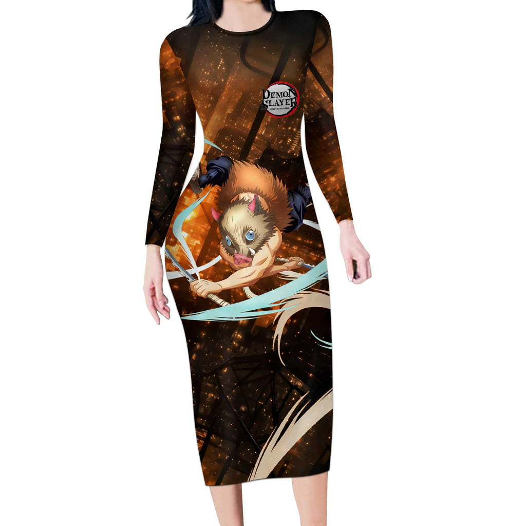 Inosuke - Infinity Castle - Demon Slayer Long Sleeve Bodycon Dress Anime Style