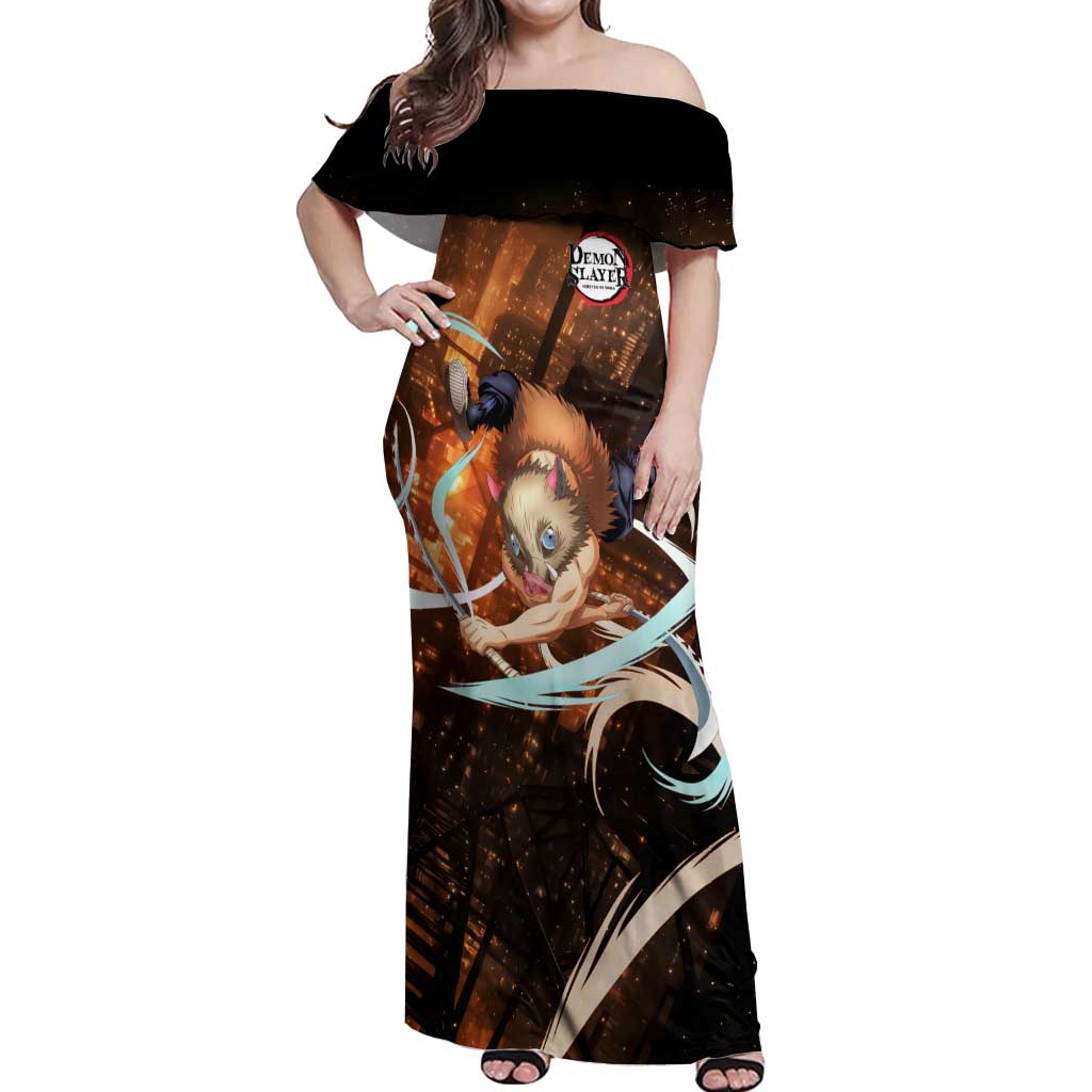 Inosuke - Infinity Castle - Demon Slayer Off Shoulder Maxi Dress Anime Style