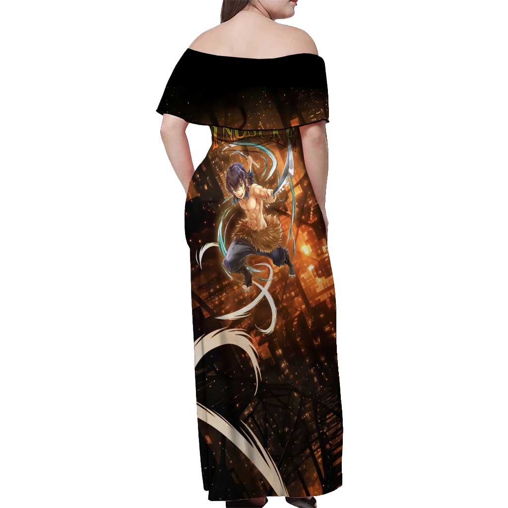 Inosuke - Infinity Castle - Demon Slayer Off Shoulder Maxi Dress Anime Style