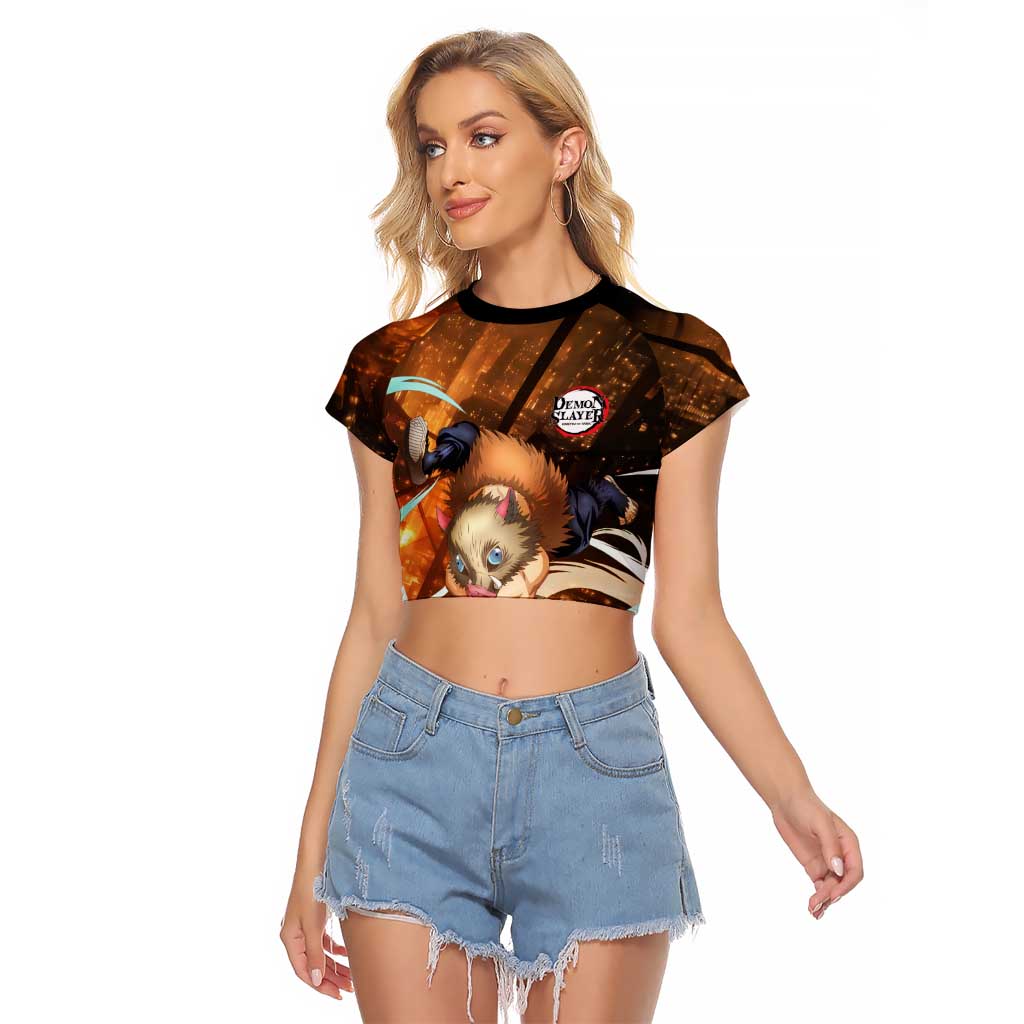 Inosuke - Infinity Castle - Demon Slayer Raglan Cropped T Shirt Anime Style