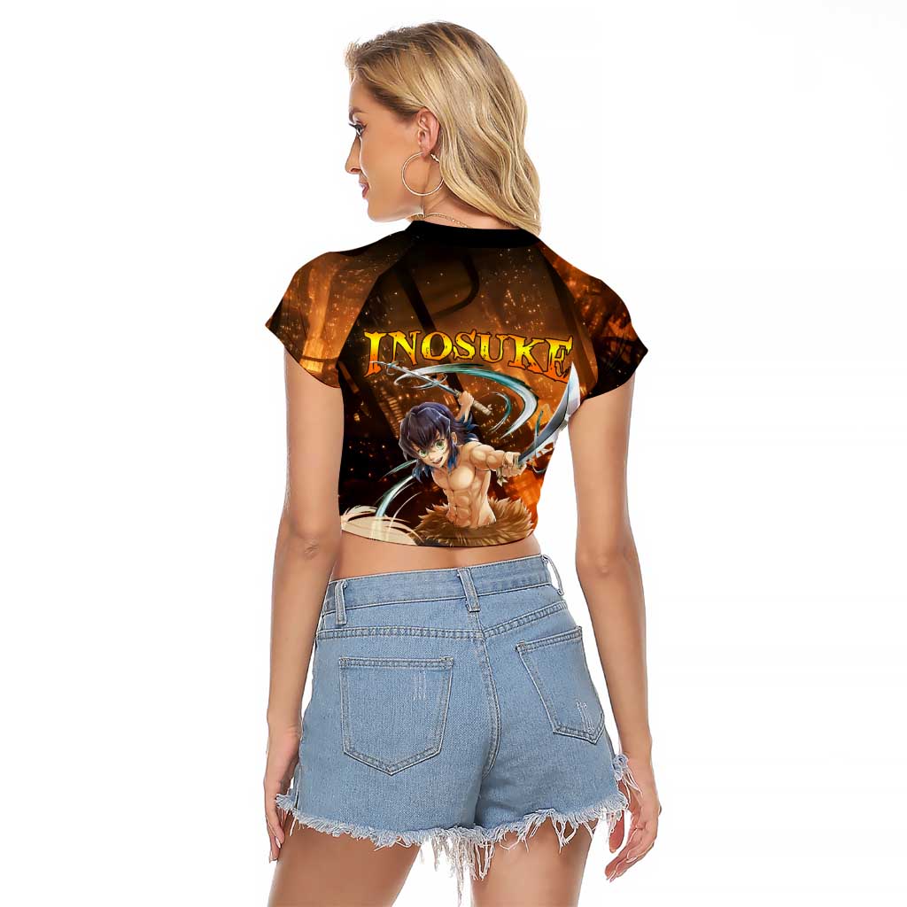 Inosuke - Infinity Castle - Demon Slayer Raglan Cropped T Shirt Anime Style