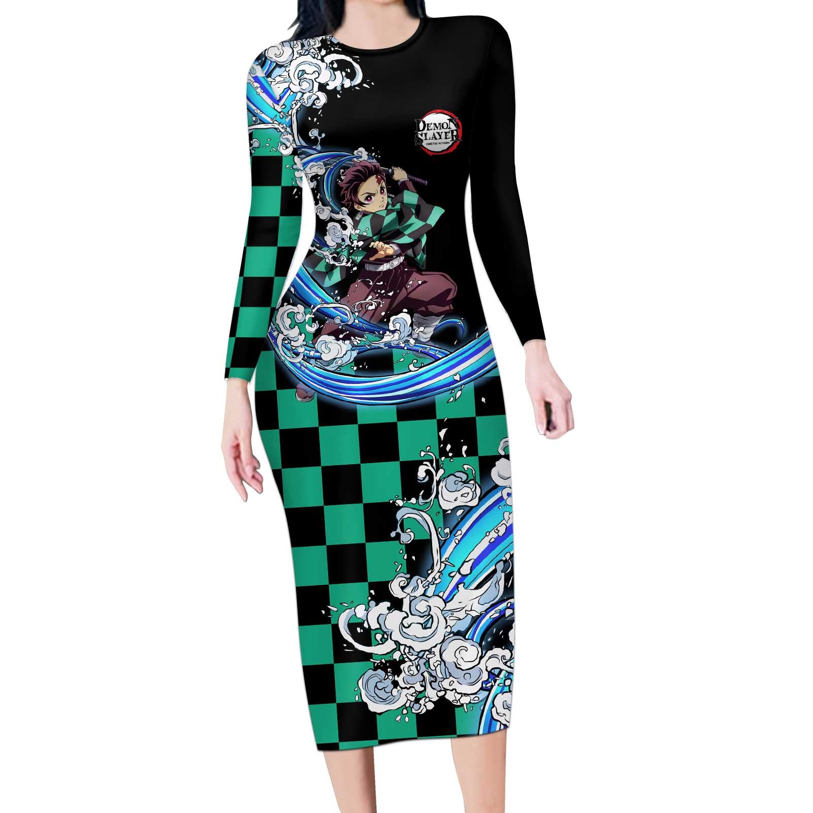 Tanjiro Kamado - Demon Slayer Long Sleeve Bodycon Dress Anime Style