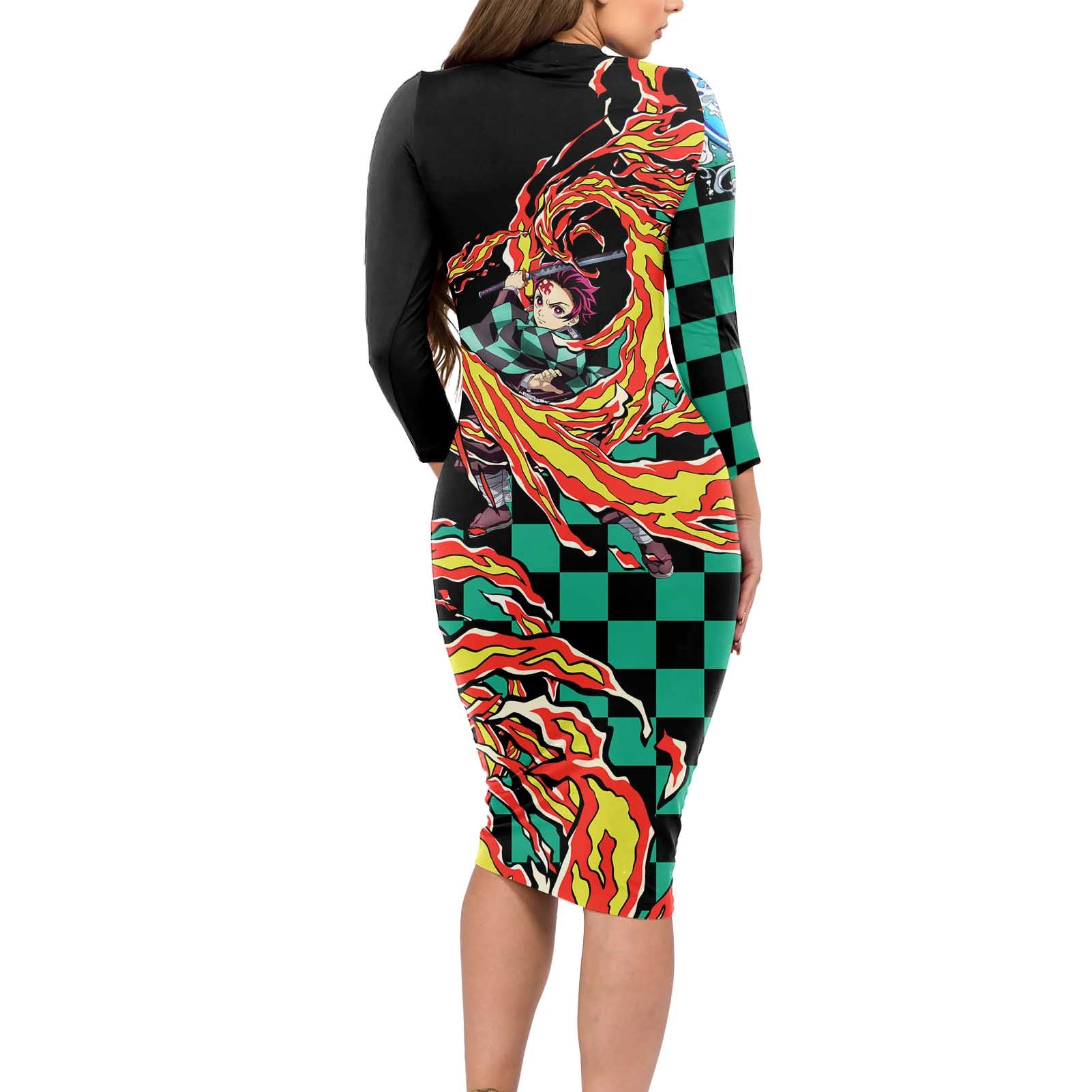 Tanjiro Kamado - Demon Slayer Long Sleeve Bodycon Dress Anime Style