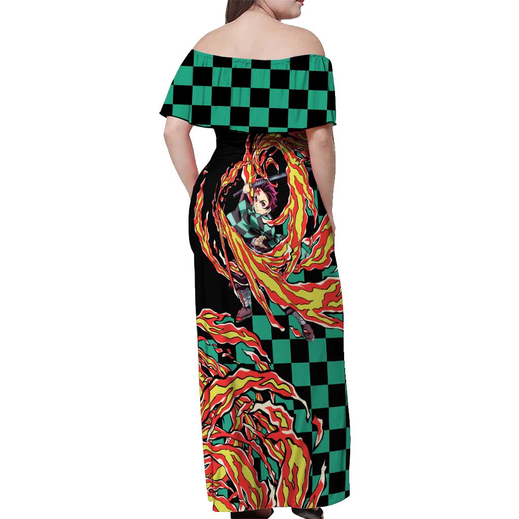 Tanjiro Kamado - Demon Slayer Off Shoulder Maxi Dress Anime Style