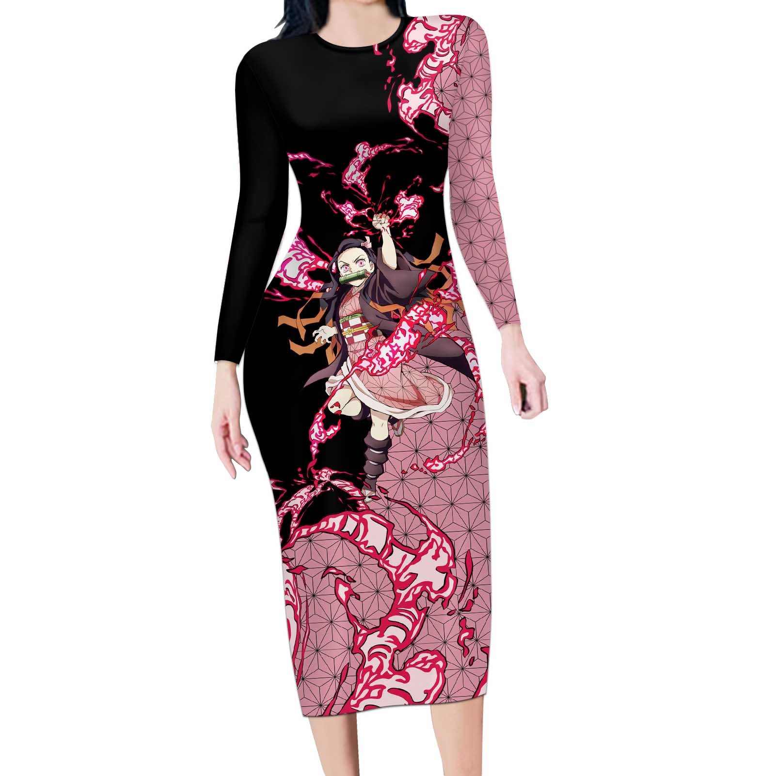 Nezuko Kamado - Demon Slayer Long Sleeve Bodycon Dress Anime Style