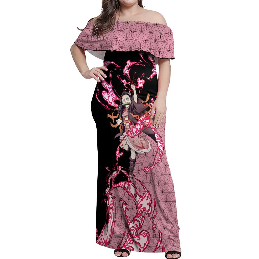 Nezuko Kamado - Demon Slayer Off Shoulder Maxi Dress Anime Style