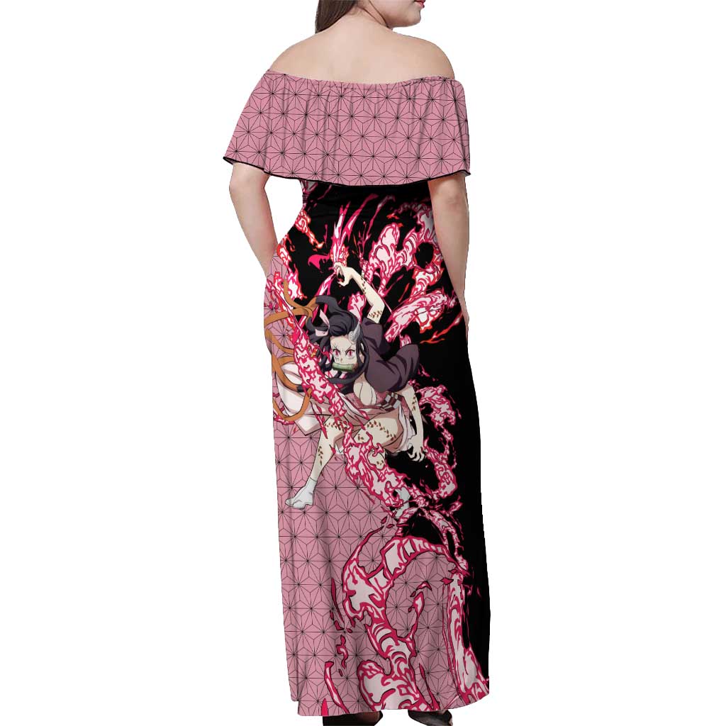Nezuko Kamado - Demon Slayer Off Shoulder Maxi Dress Anime Style