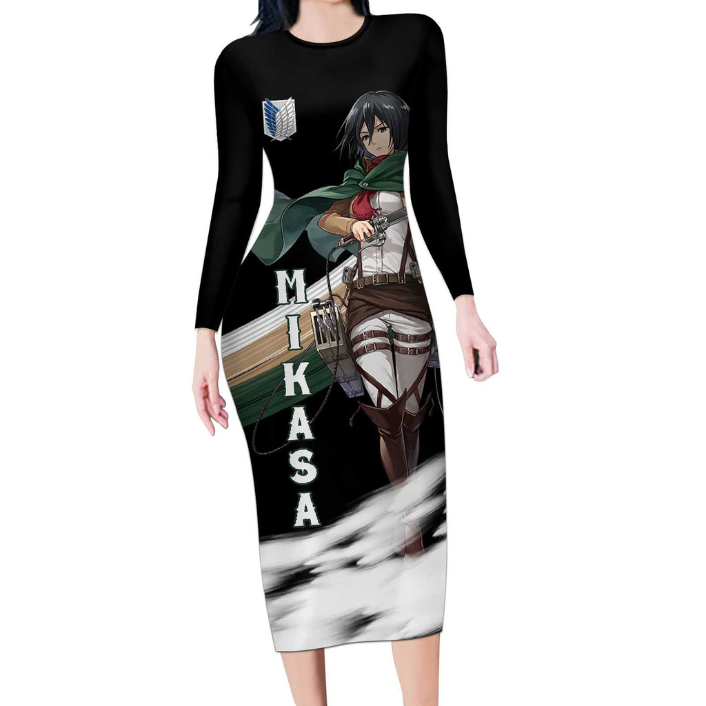 Mikasa Ackerman - Attack On Titan Long Sleeve Bodycon Dress Anime Style