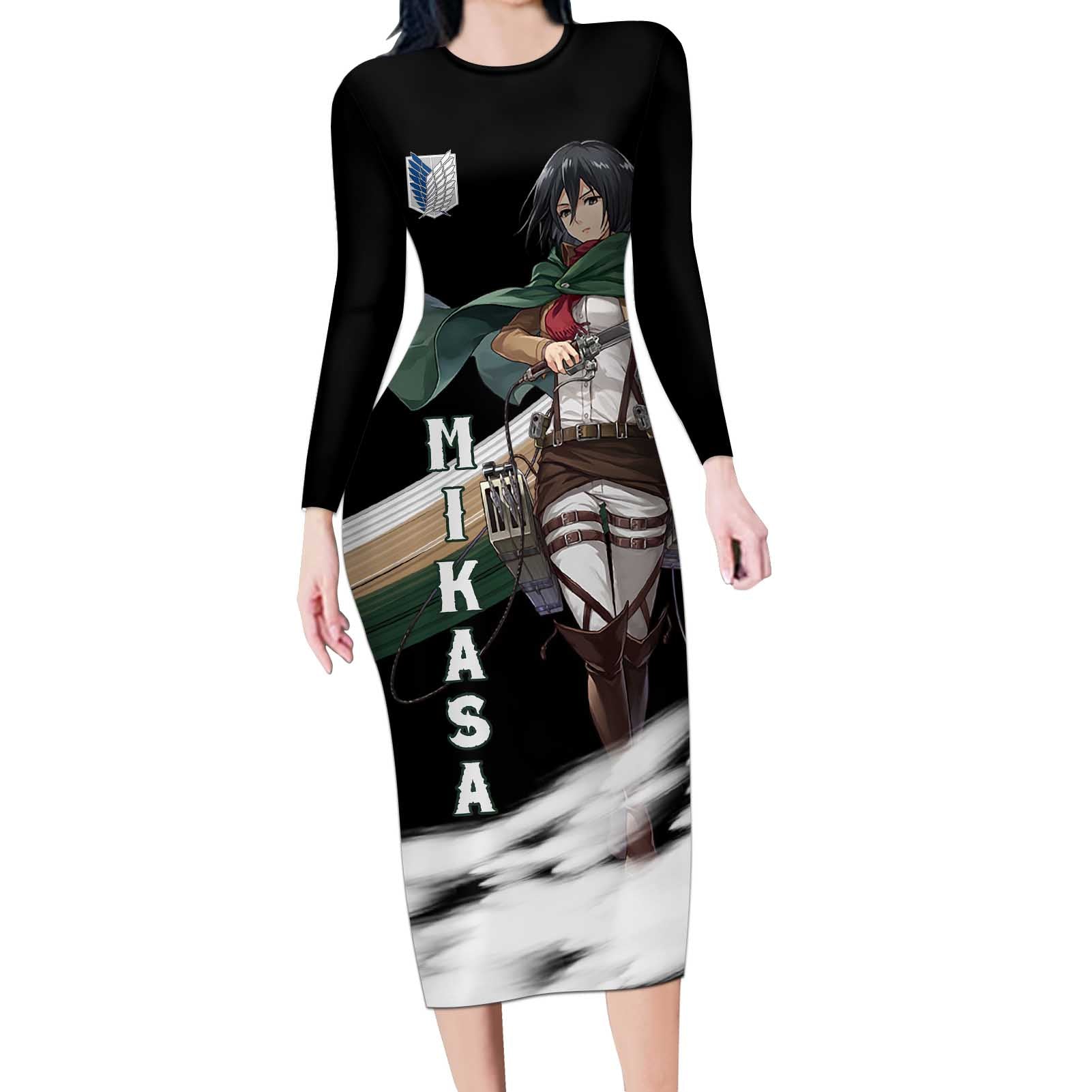Mikasa Ackerman - Attack On Titan Long Sleeve Bodycon Dress Anime Style