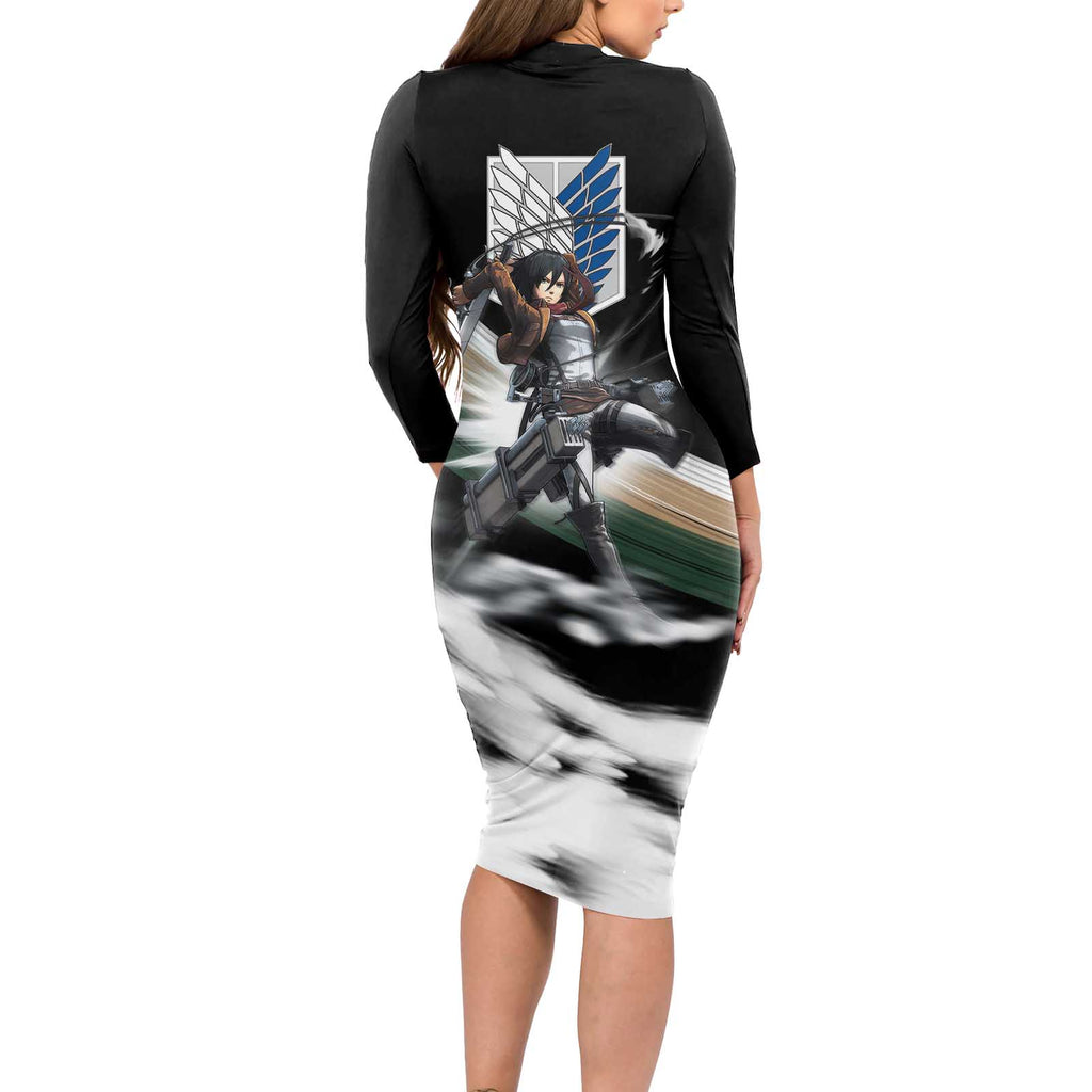 Mikasa Ackerman - Attack On Titan Long Sleeve Bodycon Dress Anime Style