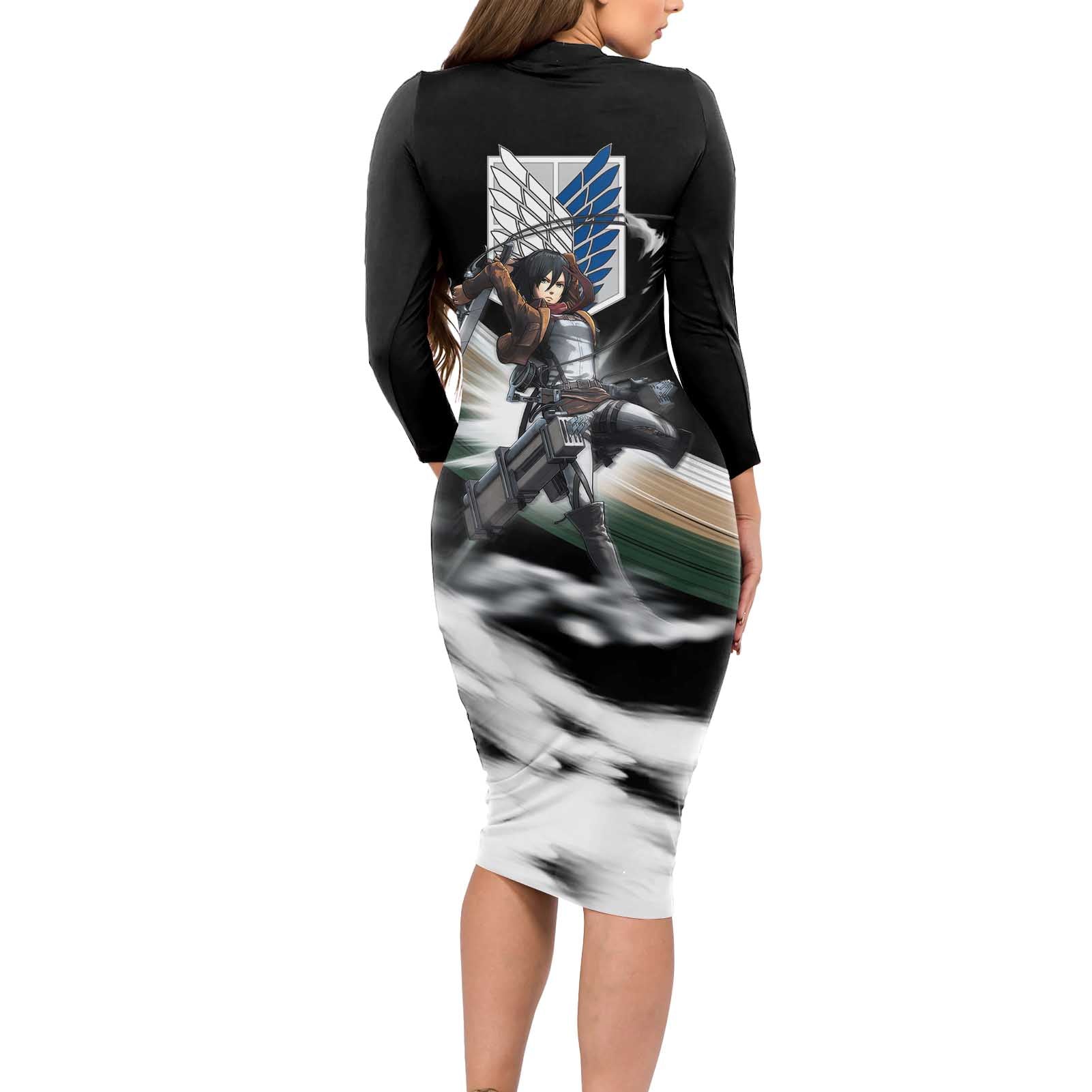 Mikasa Ackerman - Attack On Titan Long Sleeve Bodycon Dress Anime Style