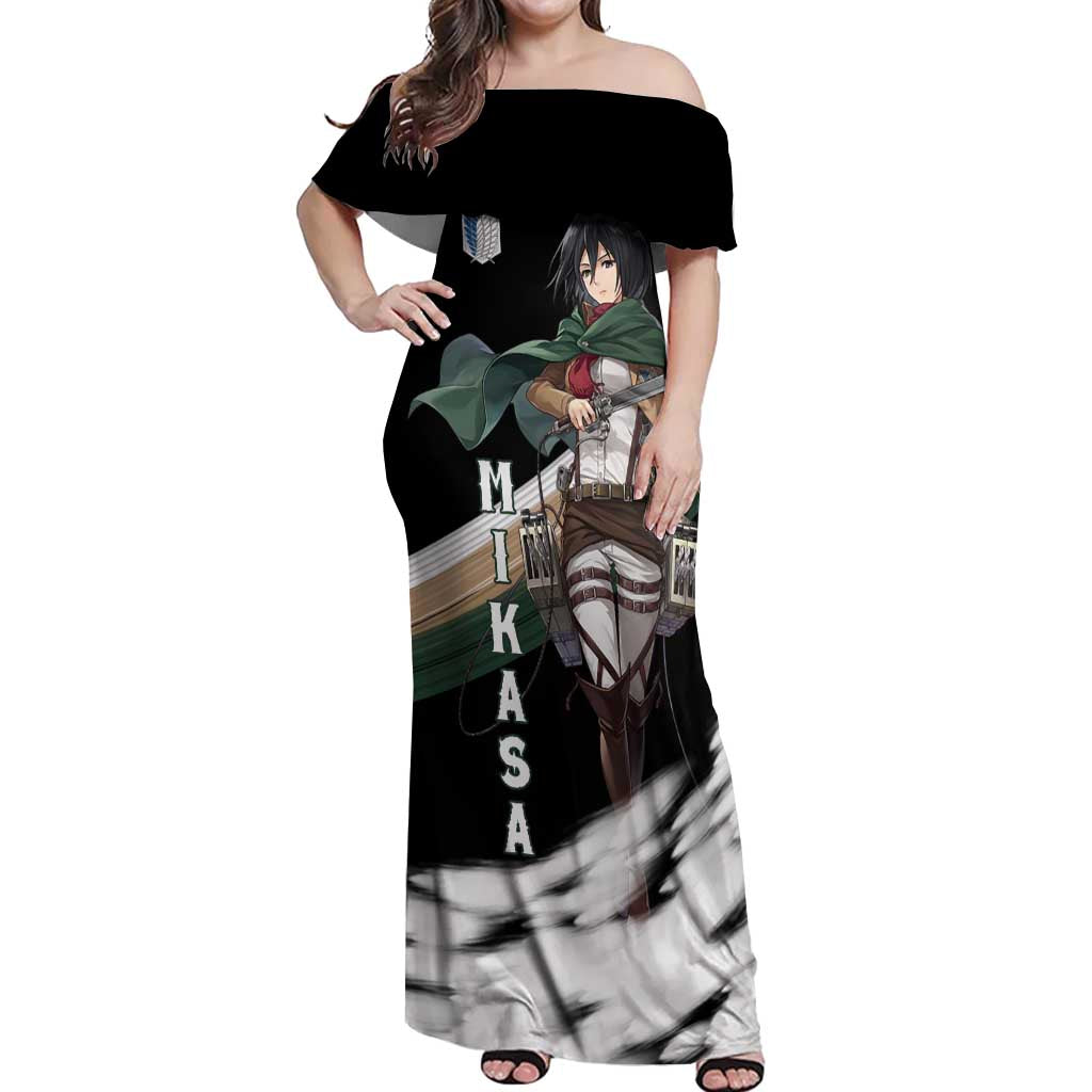 Mikasa Ackerman - Attack On Titan Off Shoulder Maxi Dress Anime Style