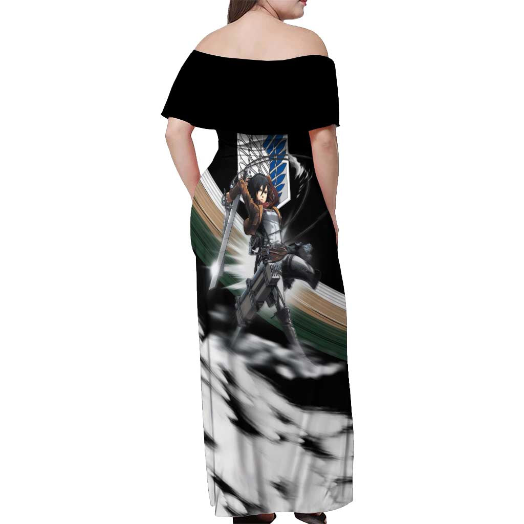 Mikasa Ackerman - Attack On Titan Off Shoulder Maxi Dress Anime Style