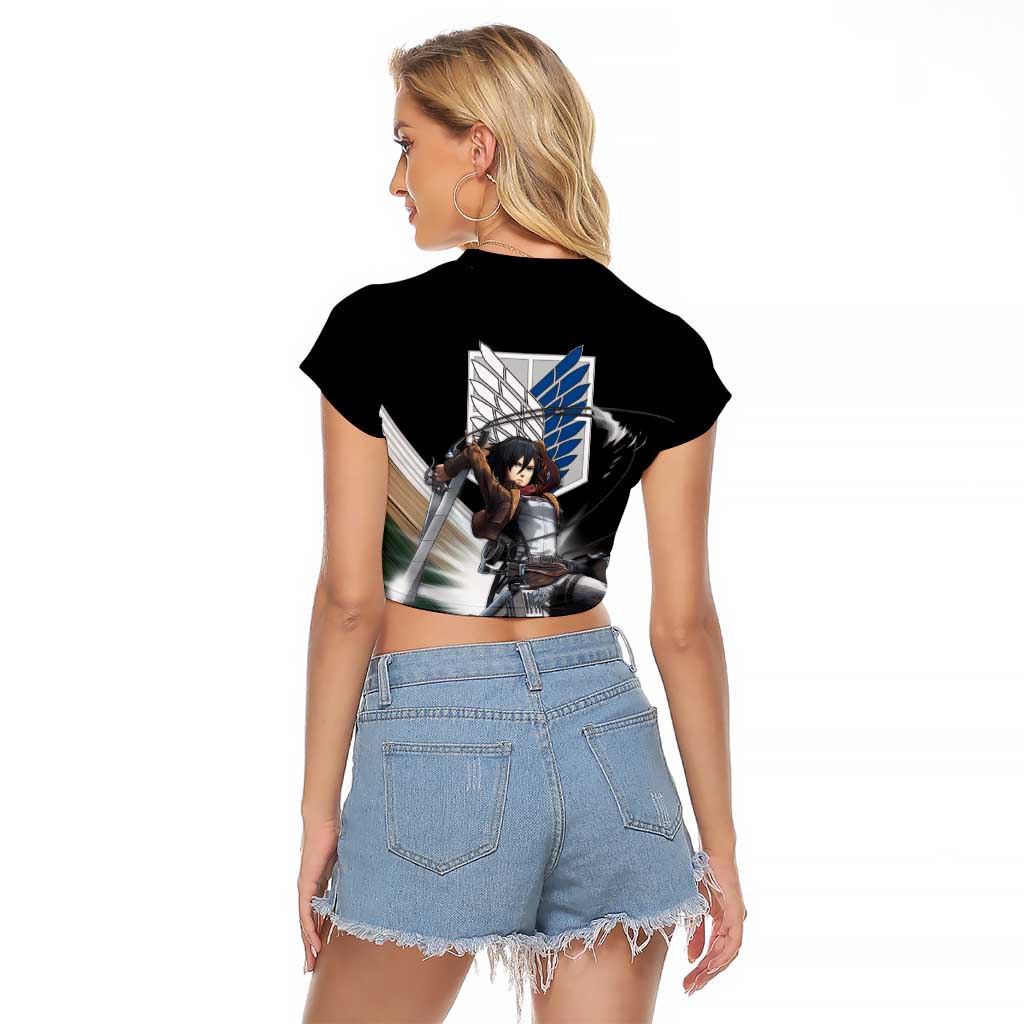 Mikasa Ackerman - Attack On Titan Raglan Cropped T Shirt Anime Style