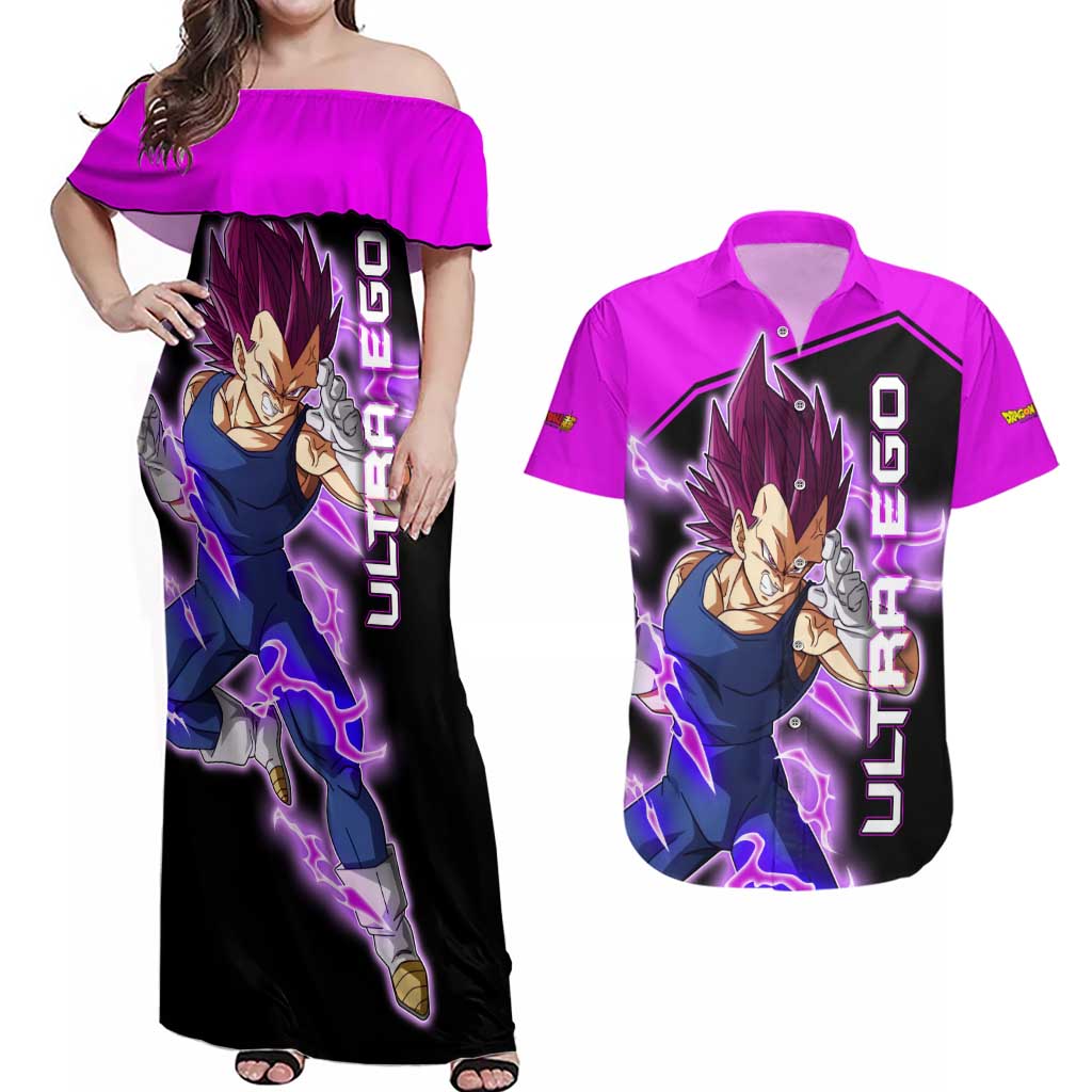Vegeta Ultra Ego - Dragon Ball Couples Matching Off Shoulder Maxi Dress and Hawaiian Shirt Anime Style
