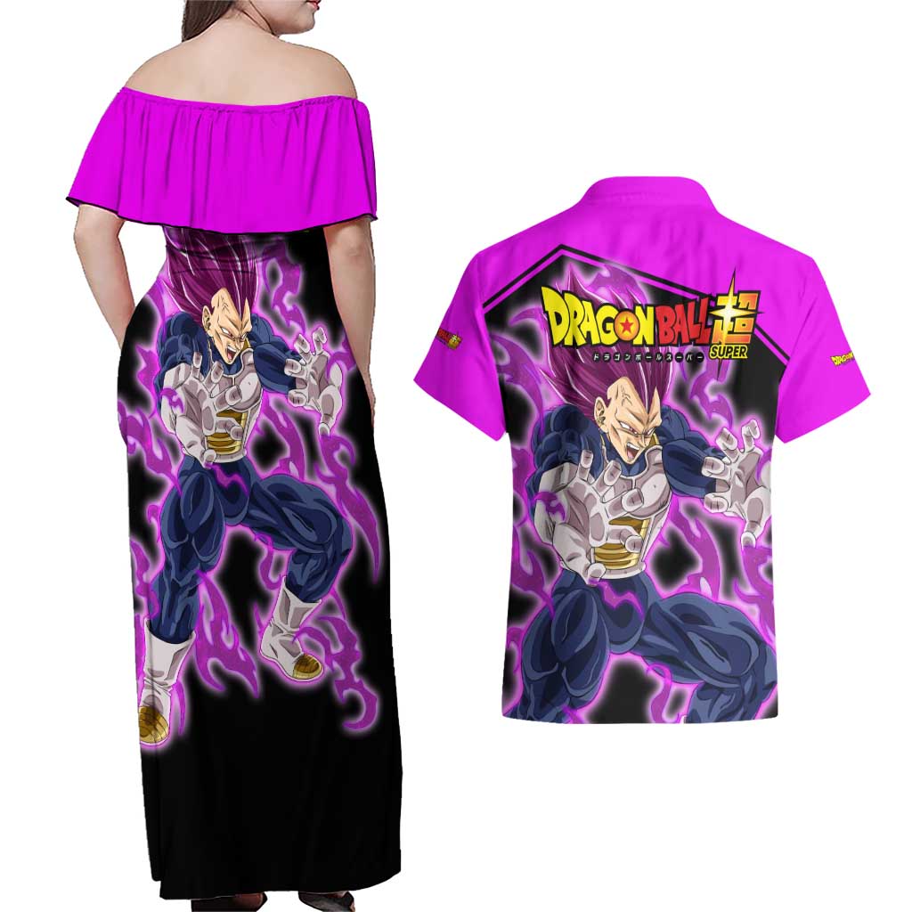 Vegeta Ultra Ego - Dragon Ball Couples Matching Off Shoulder Maxi Dress and Hawaiian Shirt Anime Style