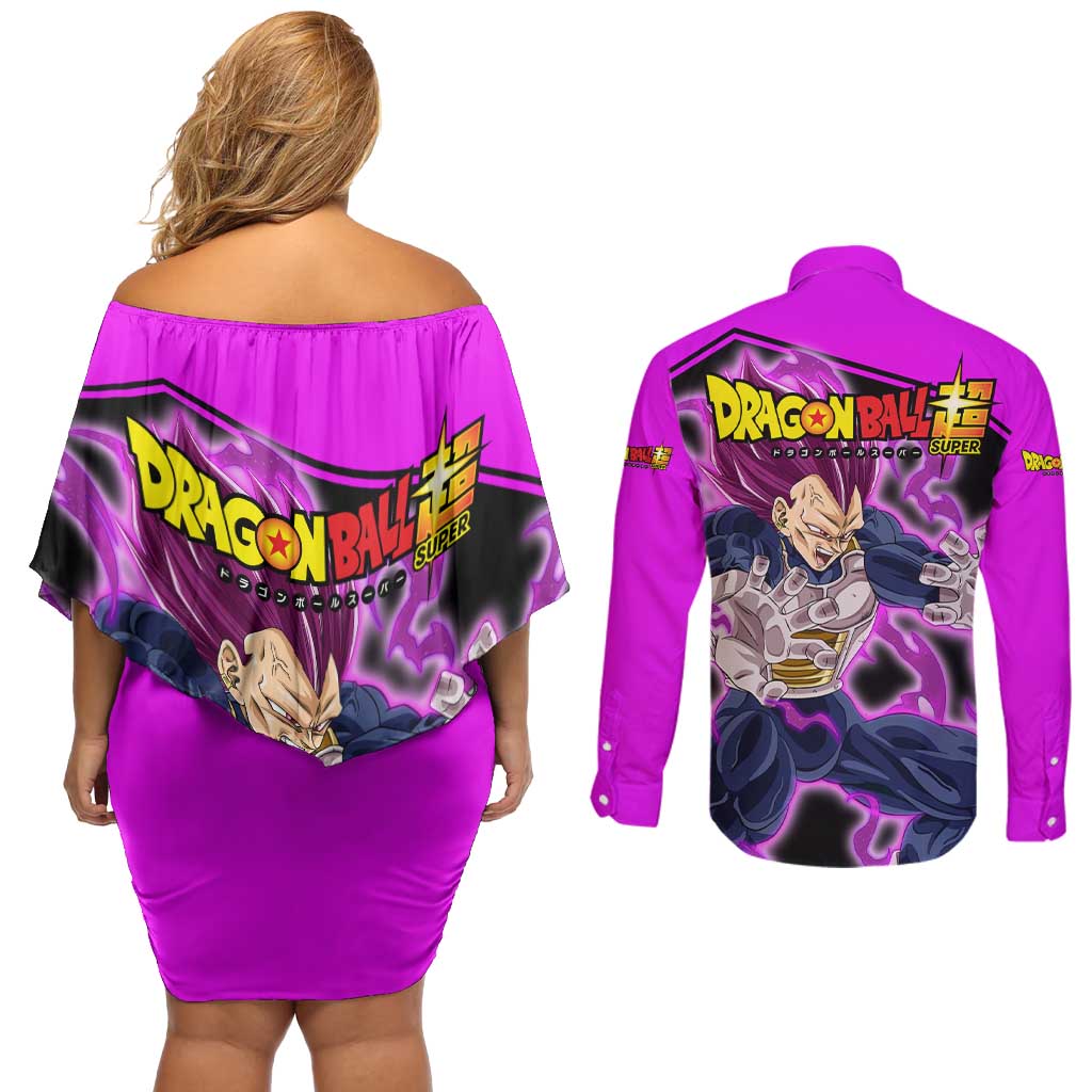 Vegeta Ultra Ego - Dragon Ball Couples Matching Off Shoulder Short Dress and Long Sleeve Button Shirt Anime Style