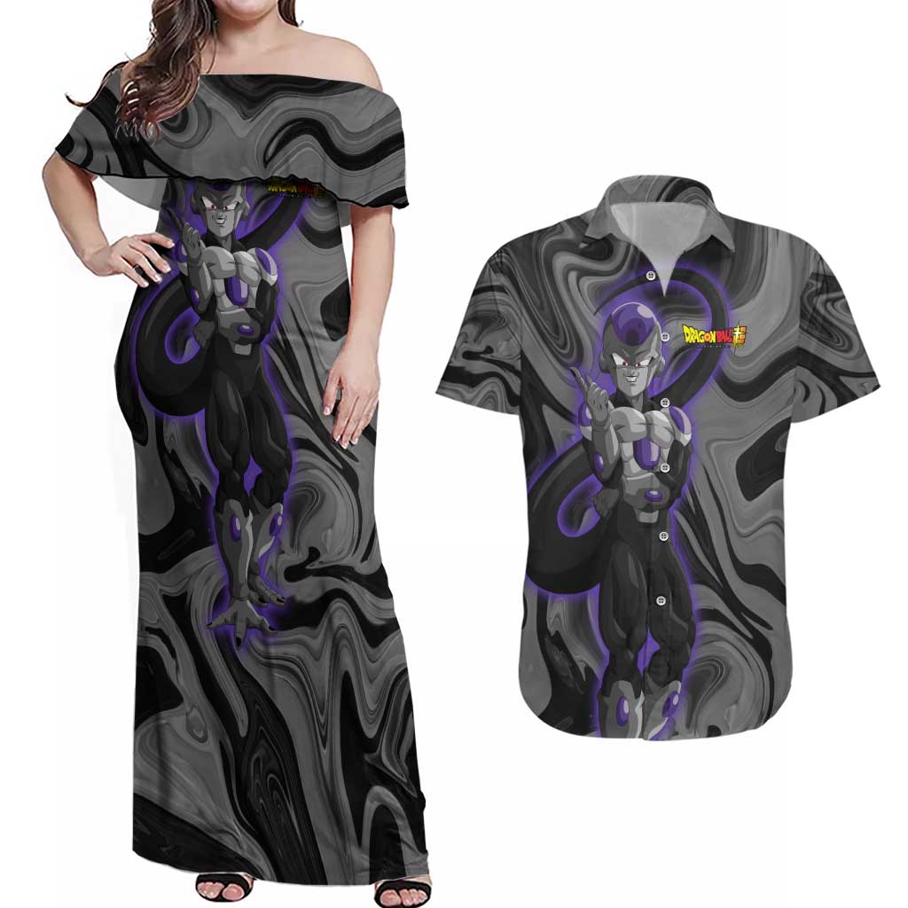 Black Frieza - Dragon Ball Couples Matching Off Shoulder Maxi Dress and Hawaiian Shirt Anime Style