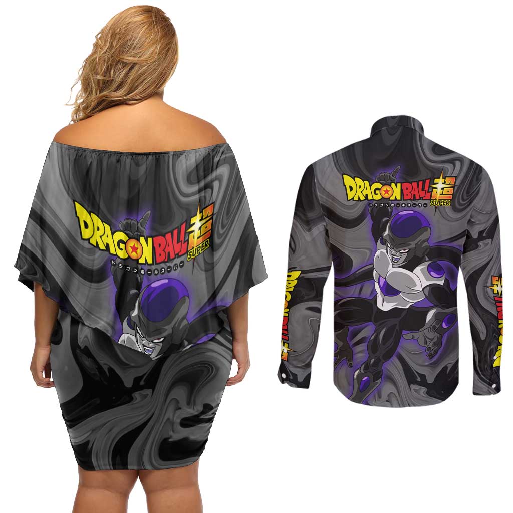 Black Frieza - Dragon Ball Couples Matching Off Shoulder Short Dress and Long Sleeve Button Shirt Anime Style