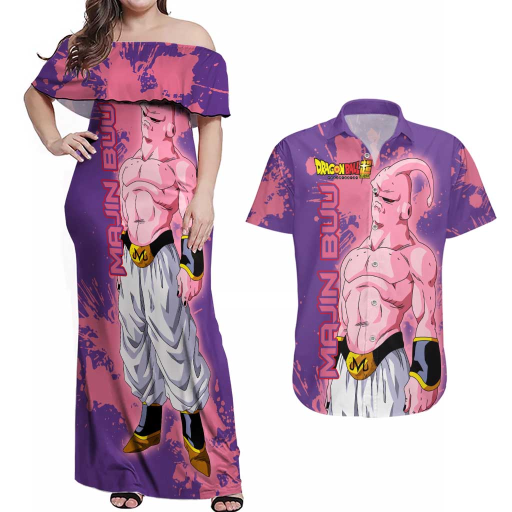 Skinny Majin Buu - Dragon Ball Couples Matching Off Shoulder Maxi Dress and Hawaiian Shirt Anime Style
