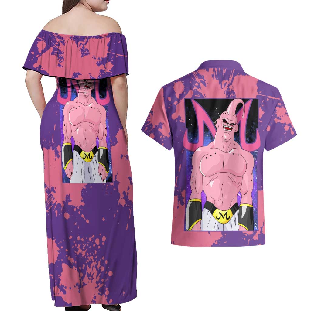 Skinny Majin Buu - Dragon Ball Couples Matching Off Shoulder Maxi Dress and Hawaiian Shirt Anime Style