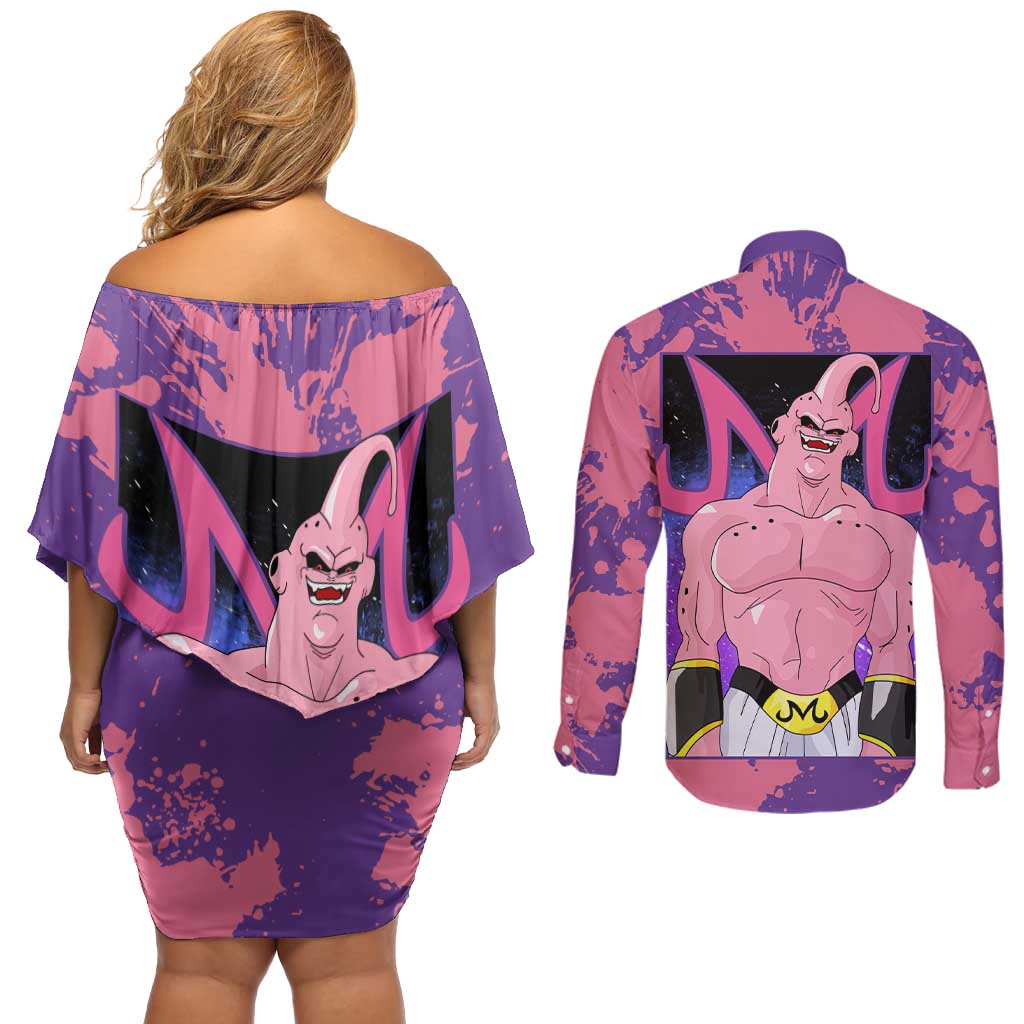 Skinny Majin Buu - Dragon Ball Couples Matching Off Shoulder Short Dress and Long Sleeve Button Shirt Anime Style