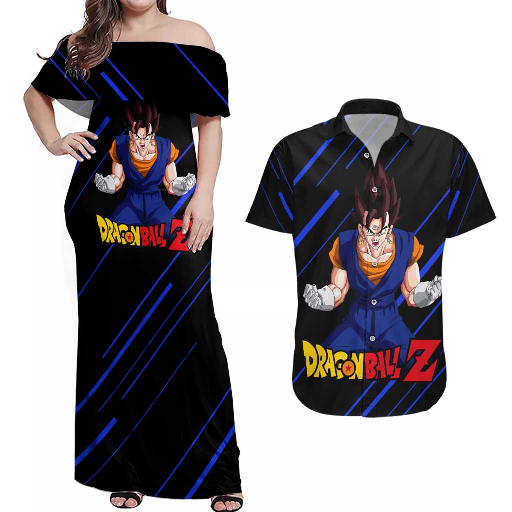 Vegito - Dragon Ball Couples Matching Off Shoulder Maxi Dress and Hawaiian Shirt Anime Style