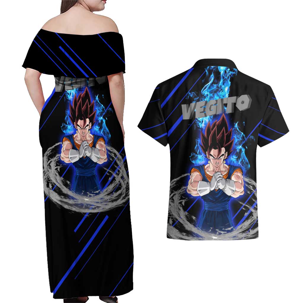 Vegito - Dragon Ball Couples Matching Off Shoulder Maxi Dress and Hawaiian Shirt Anime Style