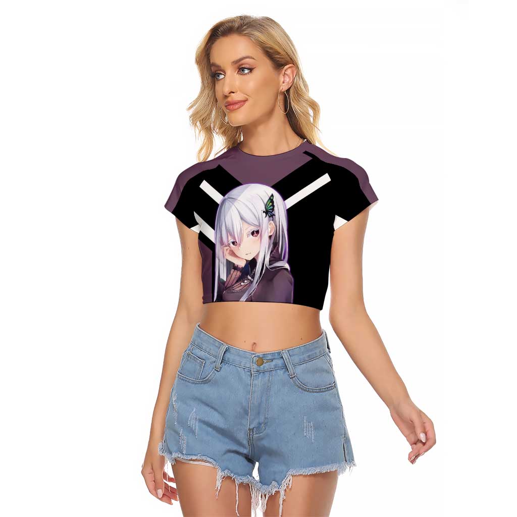 Enchidna Re:Zero Raglan Cropped T Shirt with Elegant Pose and Mystical Fantasy Design - The Mazicc