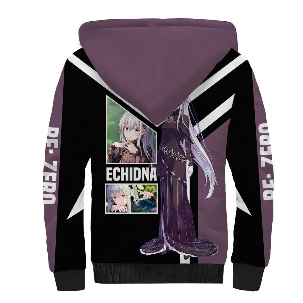 Enchidna Re:Zero Sherpa Hoodie with Elegant Pose and Mystical Fantasy Design - The Mazicc