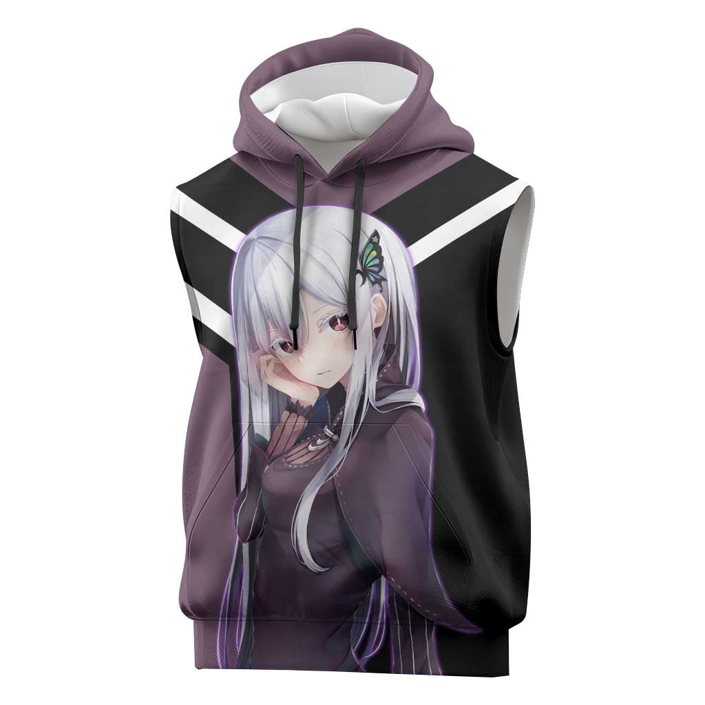 Enchidna Re:Zero Sleeveless Hoodie with Elegant Pose and Mystical Fantasy Design - The Mazicc