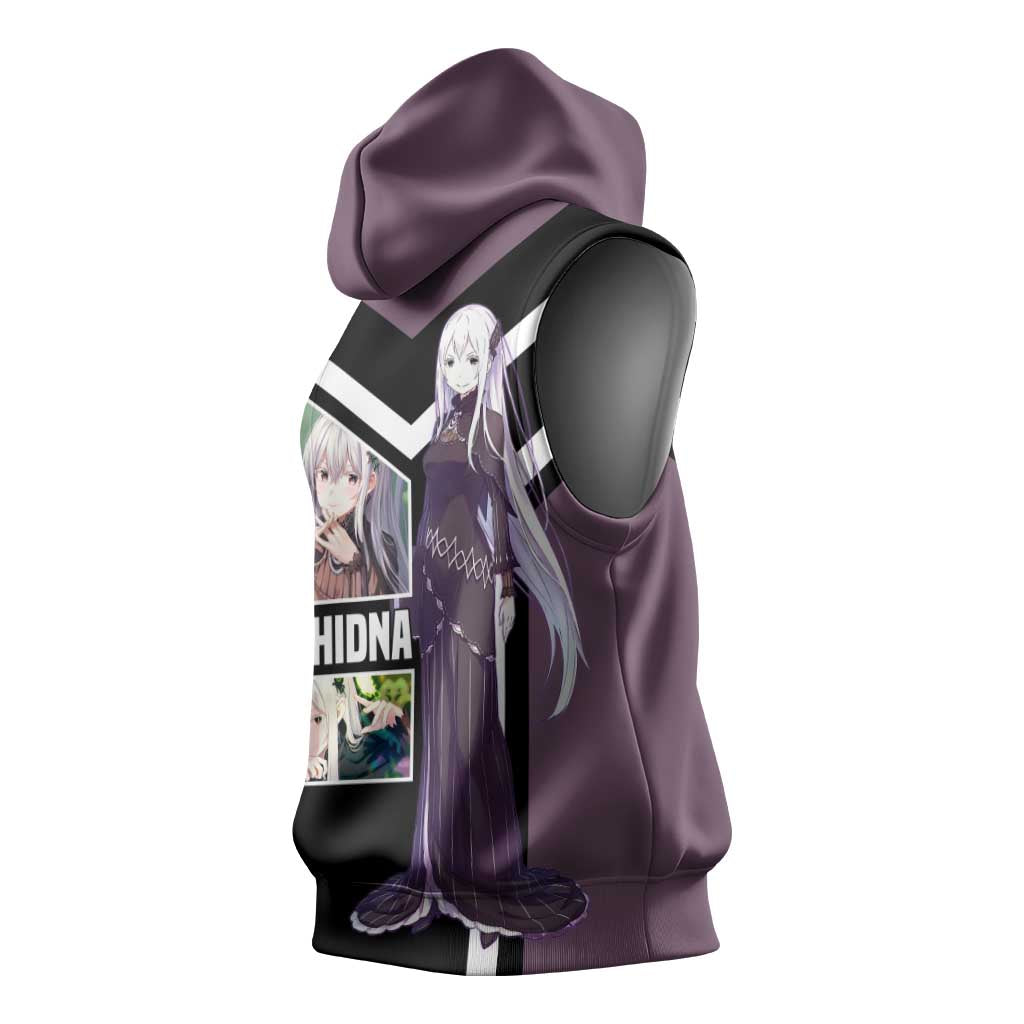 Enchidna Re:Zero Sleeveless Hoodie with Elegant Pose and Mystical Fantasy Design - The Mazicc