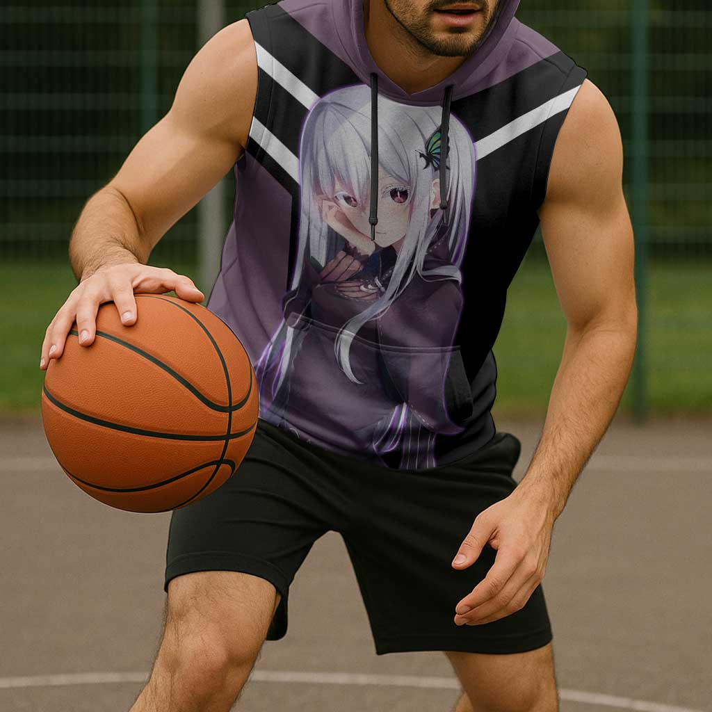Enchidna Re:Zero Sleeveless Hoodie with Elegant Pose and Mystical Fantasy Design - The Mazicc