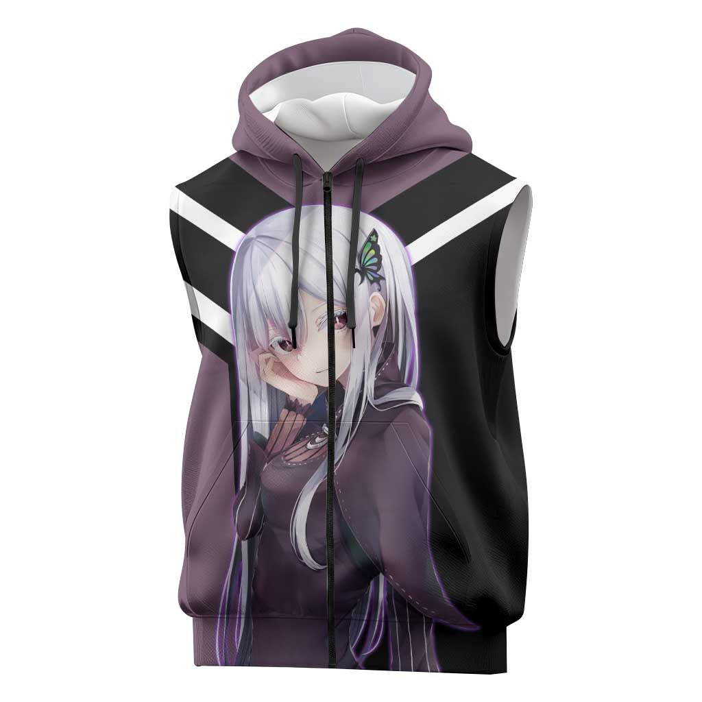 Enchidna Re:Zero Sleeveless Zip Hoodie with Elegant Pose and Mystical Fantasy Design - The Mazicc