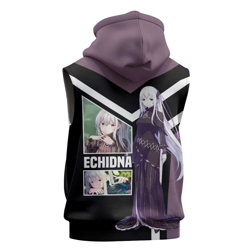 Enchidna Re:Zero Sleeveless Zip Hoodie with Elegant Pose and Mystical Fantasy Design - The Mazicc