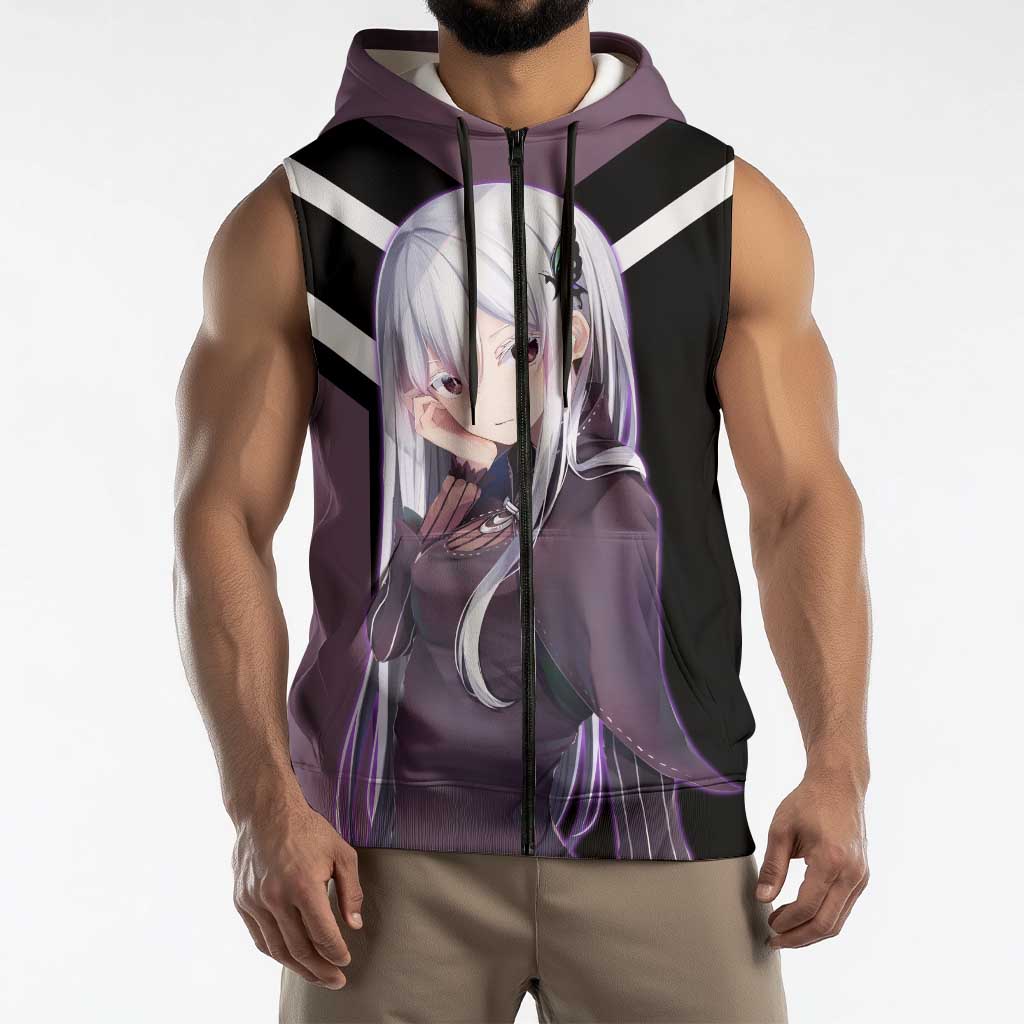 Enchidna Re:Zero Sleeveless Zip Hoodie with Elegant Pose and Mystical Fantasy Design - The Mazicc