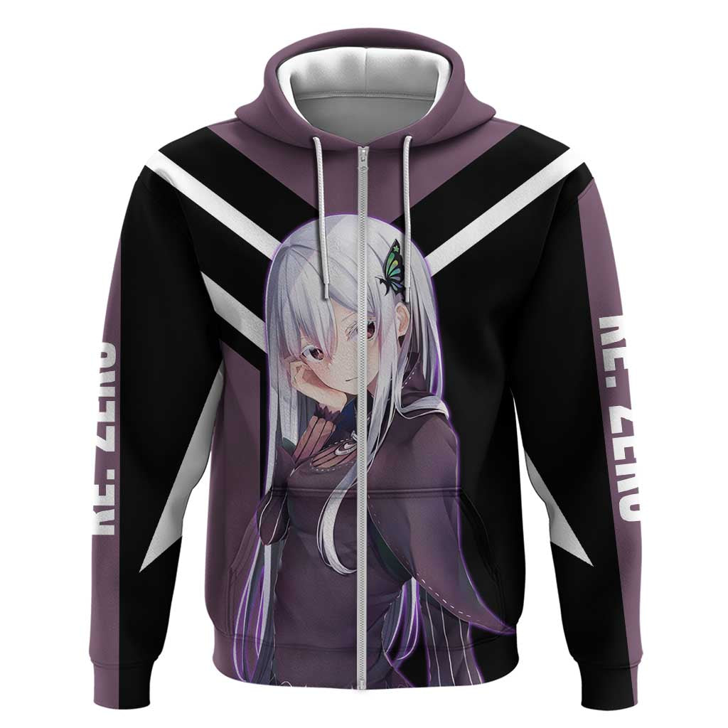Enchidna Re:Zero Zip Hoodie with Elegant Pose and Mystical Fantasy Design - The Mazicc