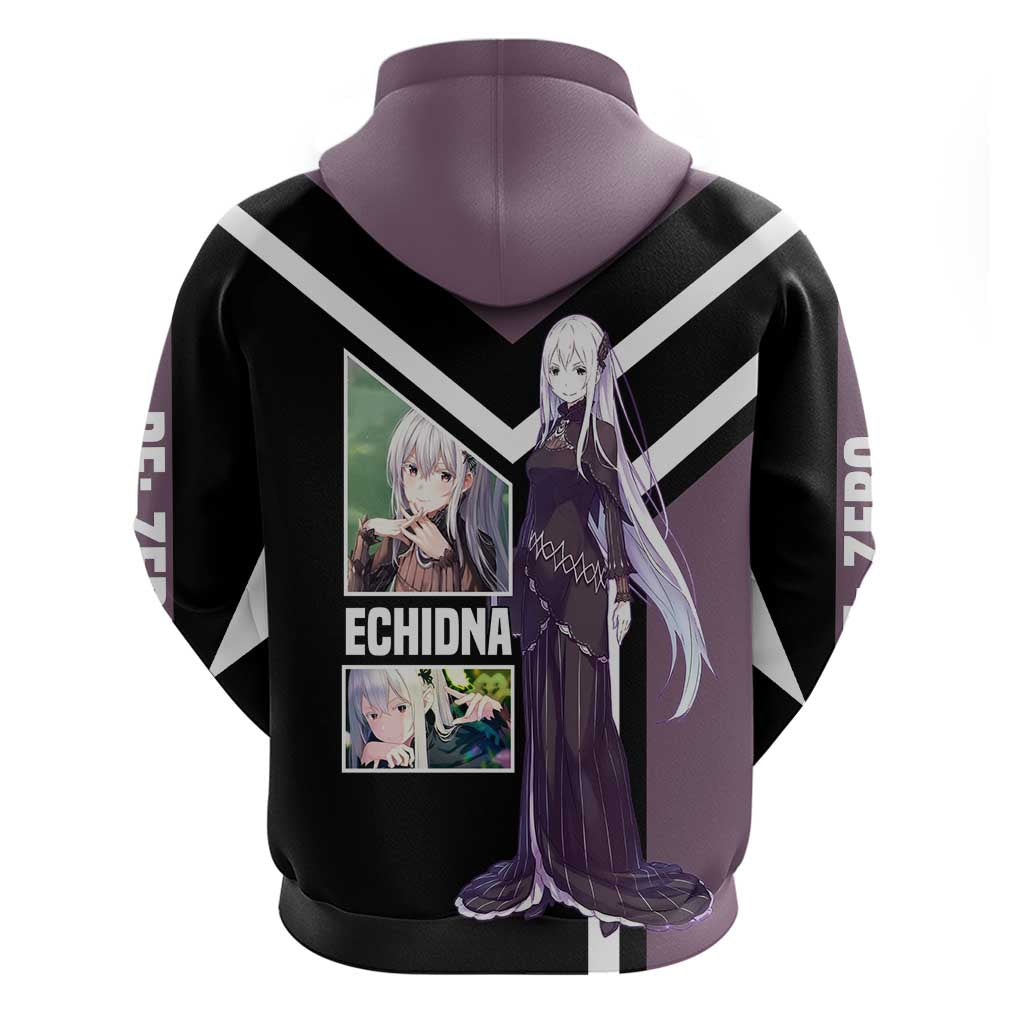 Enchidna Re:Zero Zip Hoodie with Elegant Pose and Mystical Fantasy Design - The Mazicc